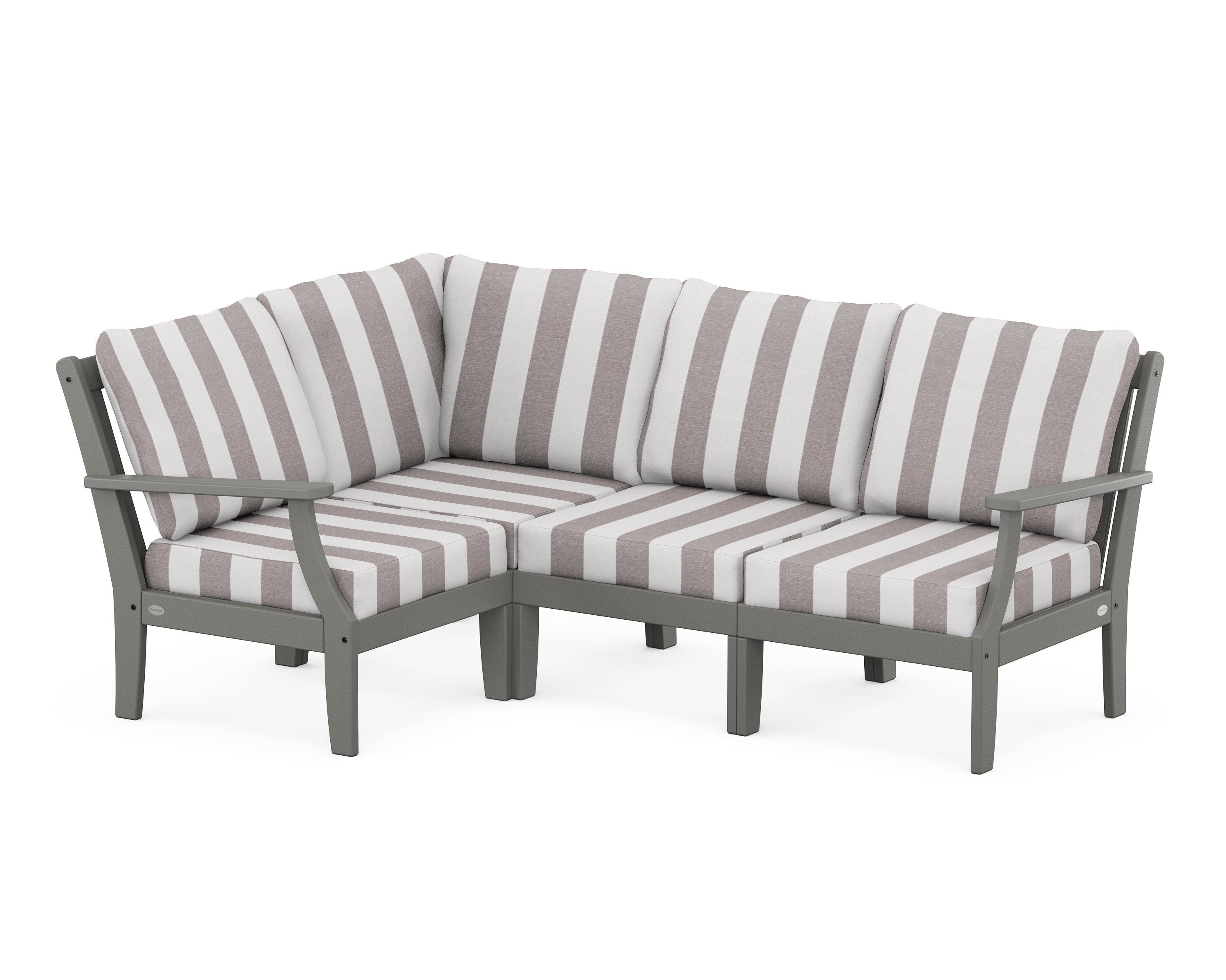 POLYWOOD® Braxton Modular 4-Piece Deep Seating Set in Slate Grey / Cabana Stripe Grey Mist