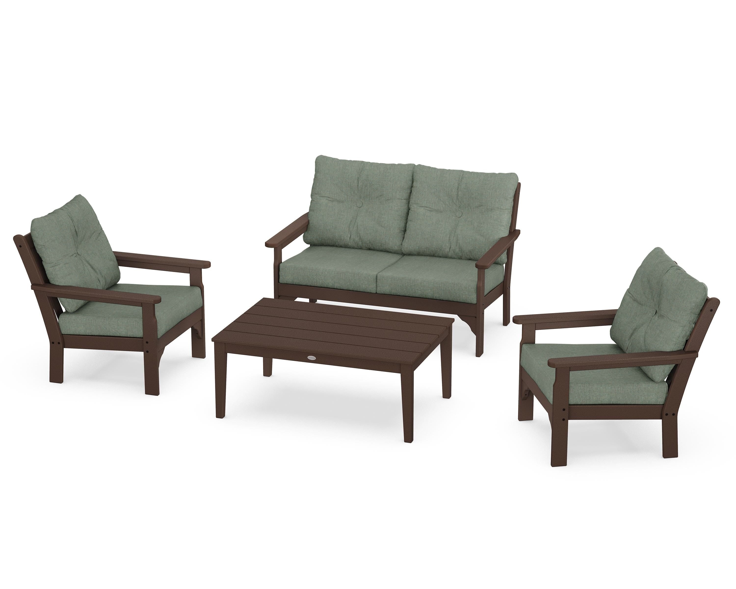 POLYWOOD® Vineyard 4-Piece Deep Seating Set in Mahogany / Cast Sage