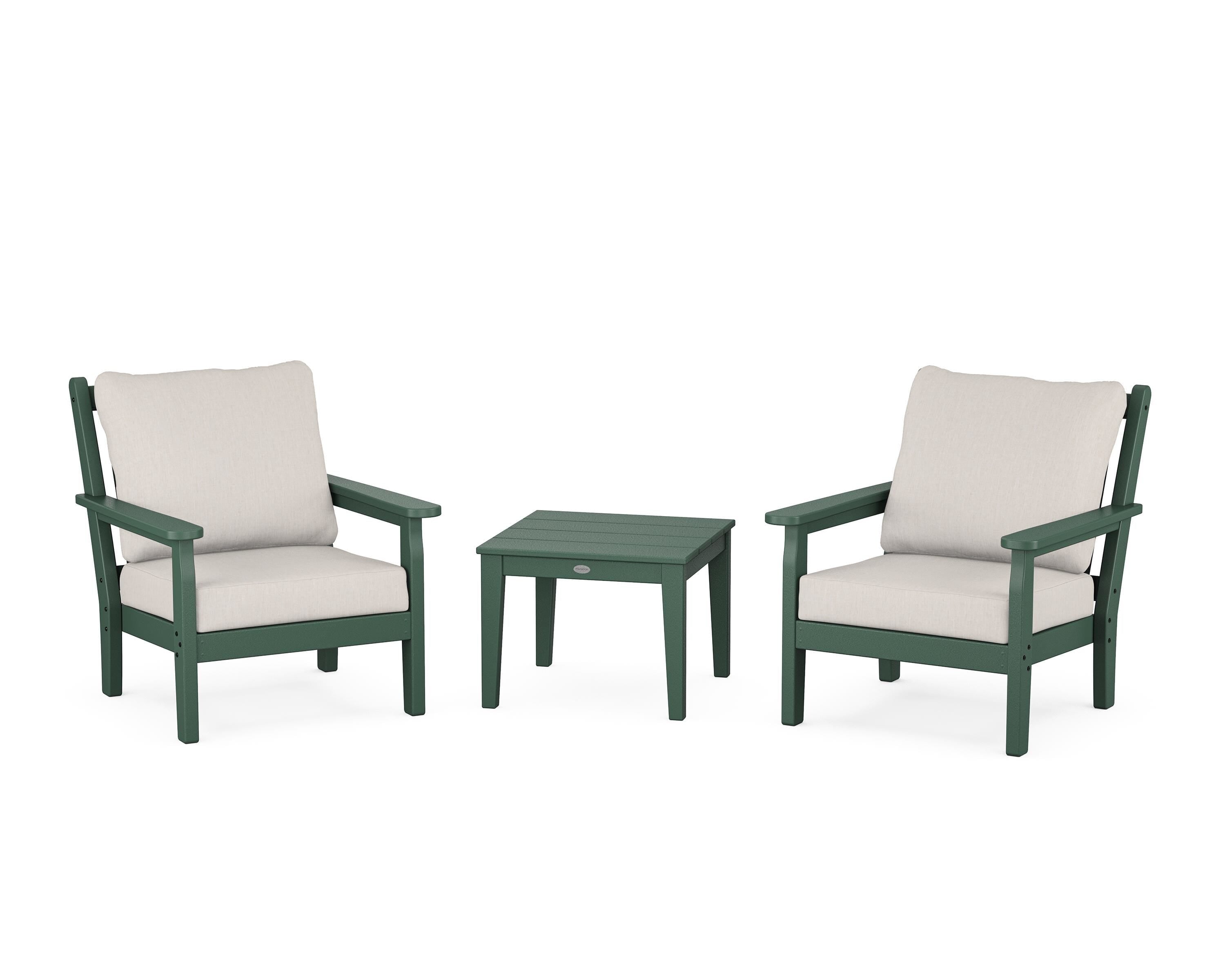 POLYWOOD® Chippendale 3-Piece Deep Seating Set in Green / Cast Ash