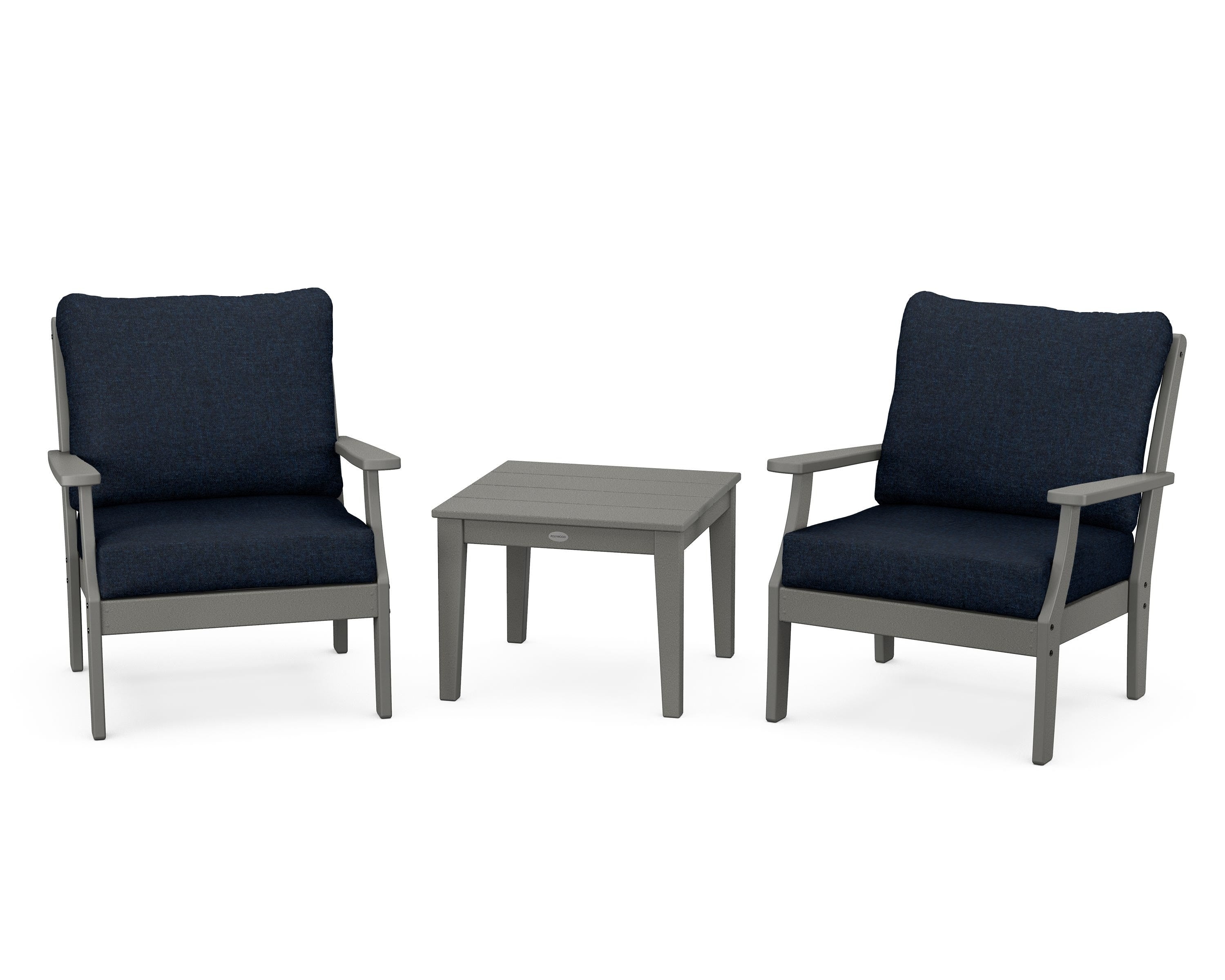 POLYWOOD® Braxton 3-Piece Deep Seating Set in Slate Grey / Marine Indigo