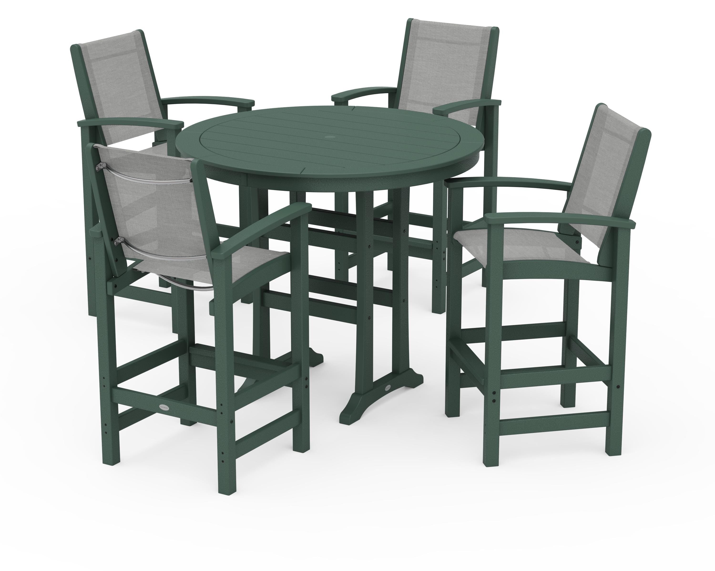 POLYWOOD® Coastal 5-Piece Nautical Trestle Bar Set in Green / Metallic Sling