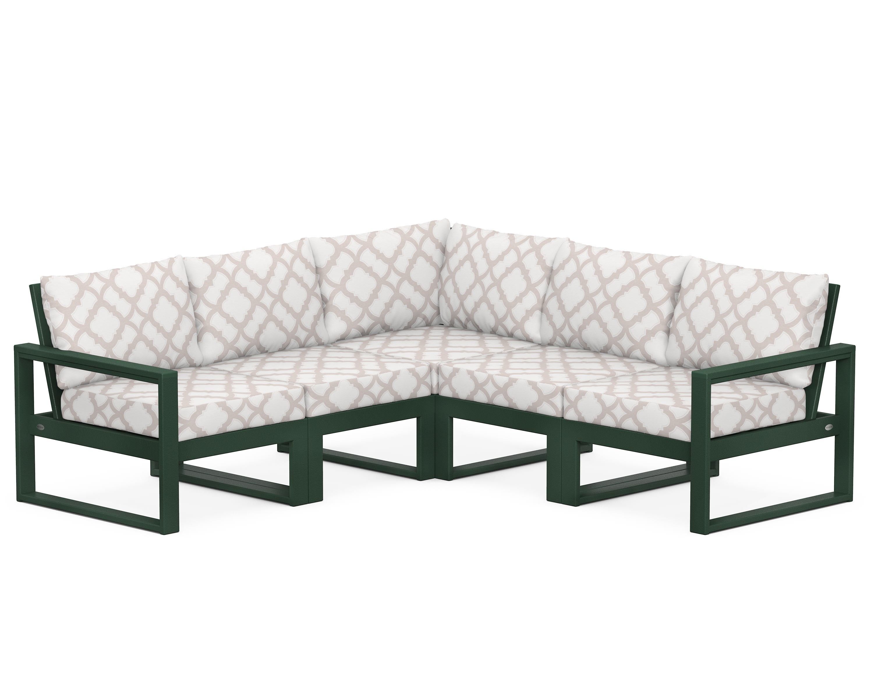 POLYWOOD® EDGE 5-Piece Modular Deep Seating Set in Green / Trellis Dune Burlap
