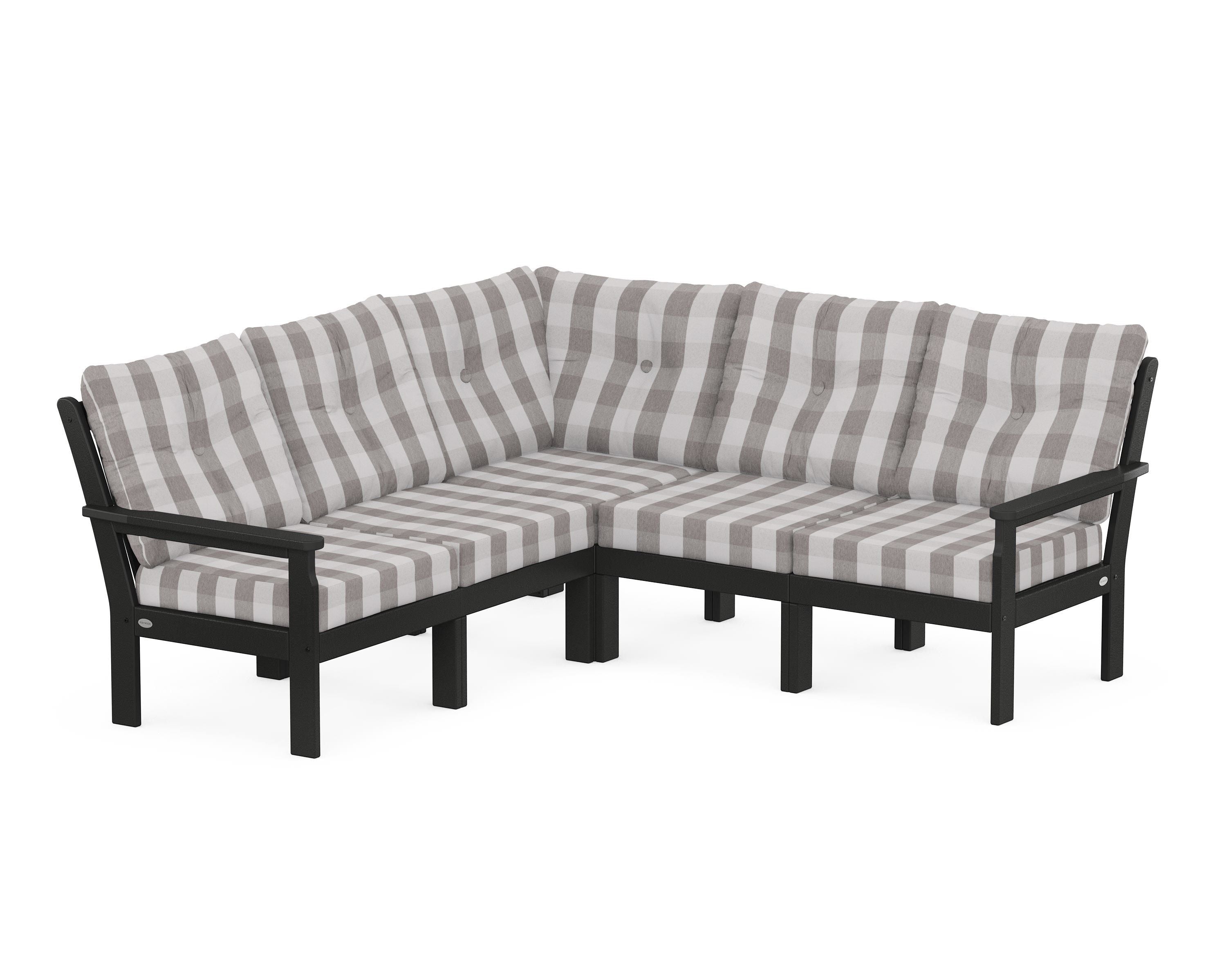 POLYWOOD® Vineyard 5-Piece Sectional in Black / Buffalo Plaid Grey Mist