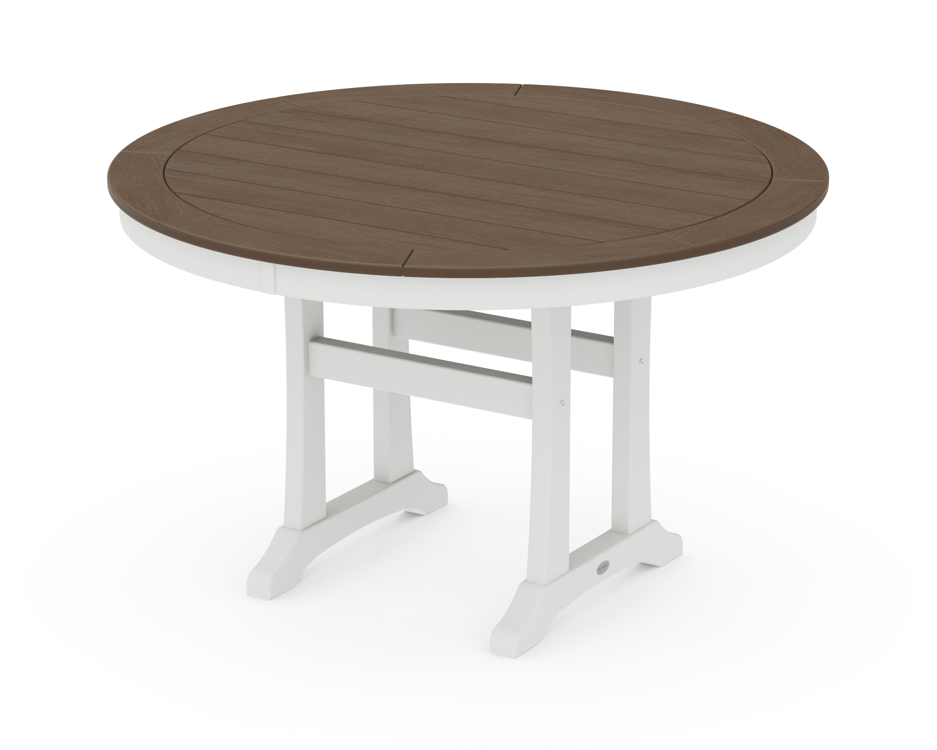 POLYWOOD® Nautical Trestle 48" Round Dining Table in White / Kona