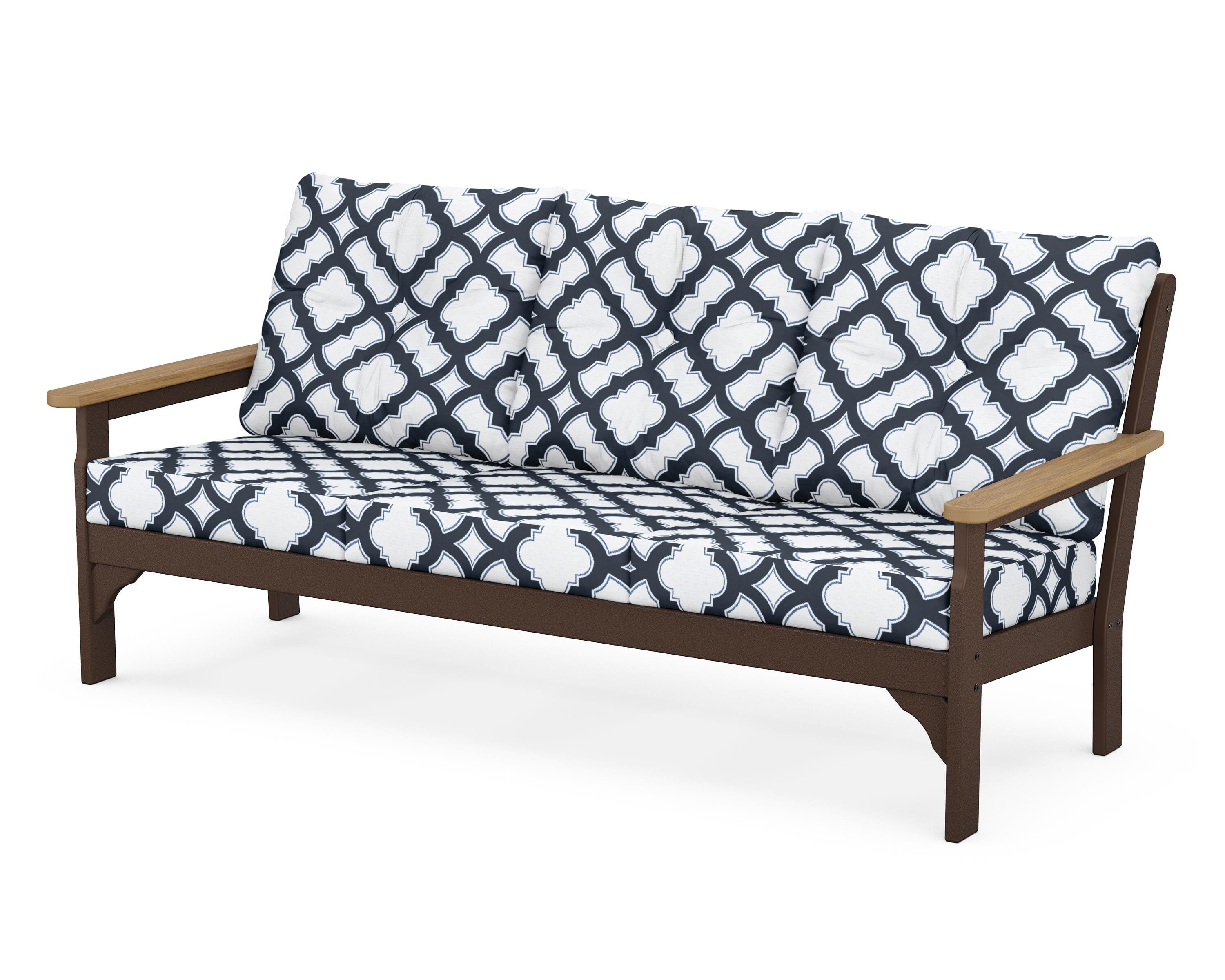 POLYWOOD® Vineyard Deep Seating Sofa in Mahogany / Natural / Trellis Marine Indigo