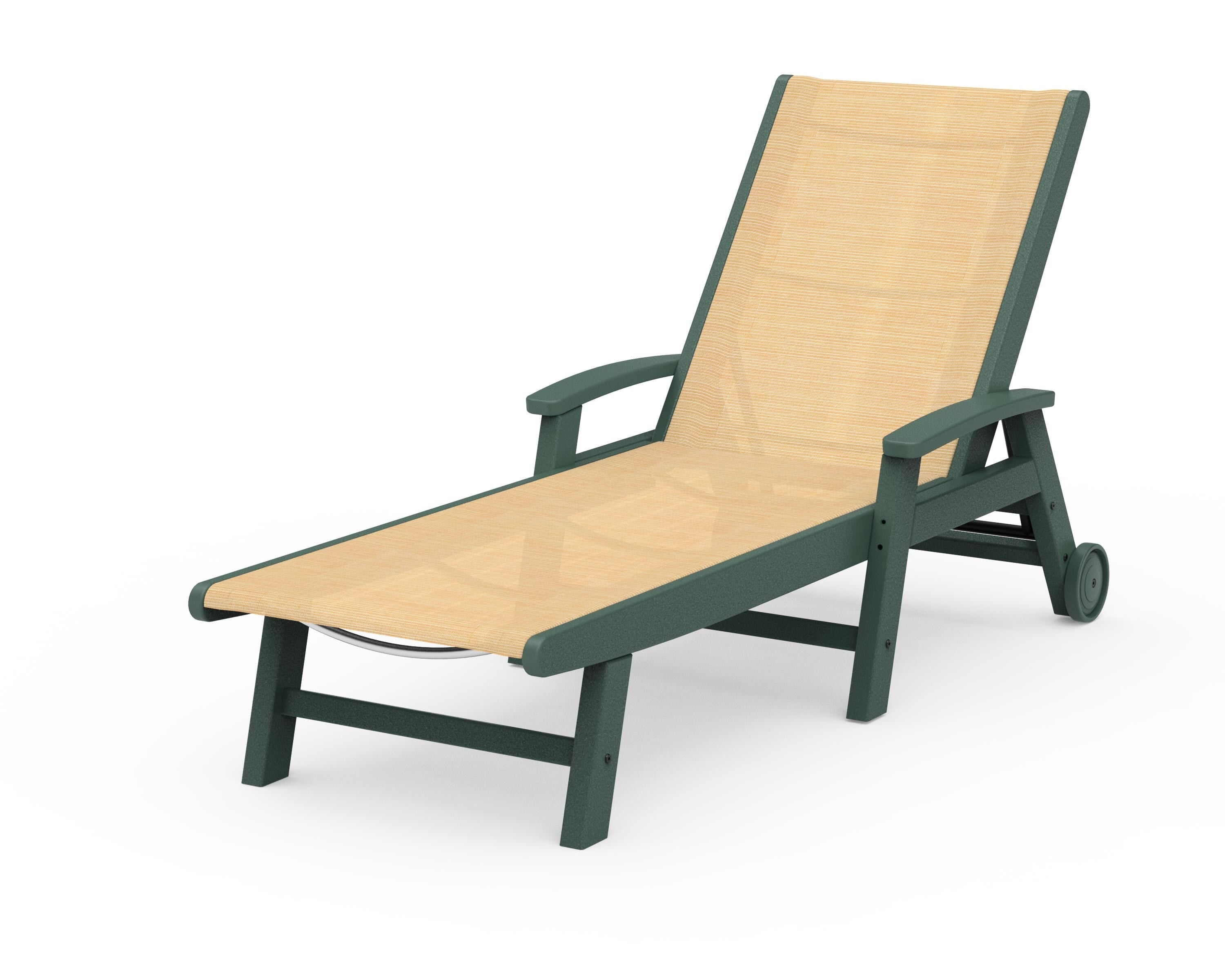 POLYWOOD® Coastal Chaise with Wheels in Green / Dupioni Apricot Sling