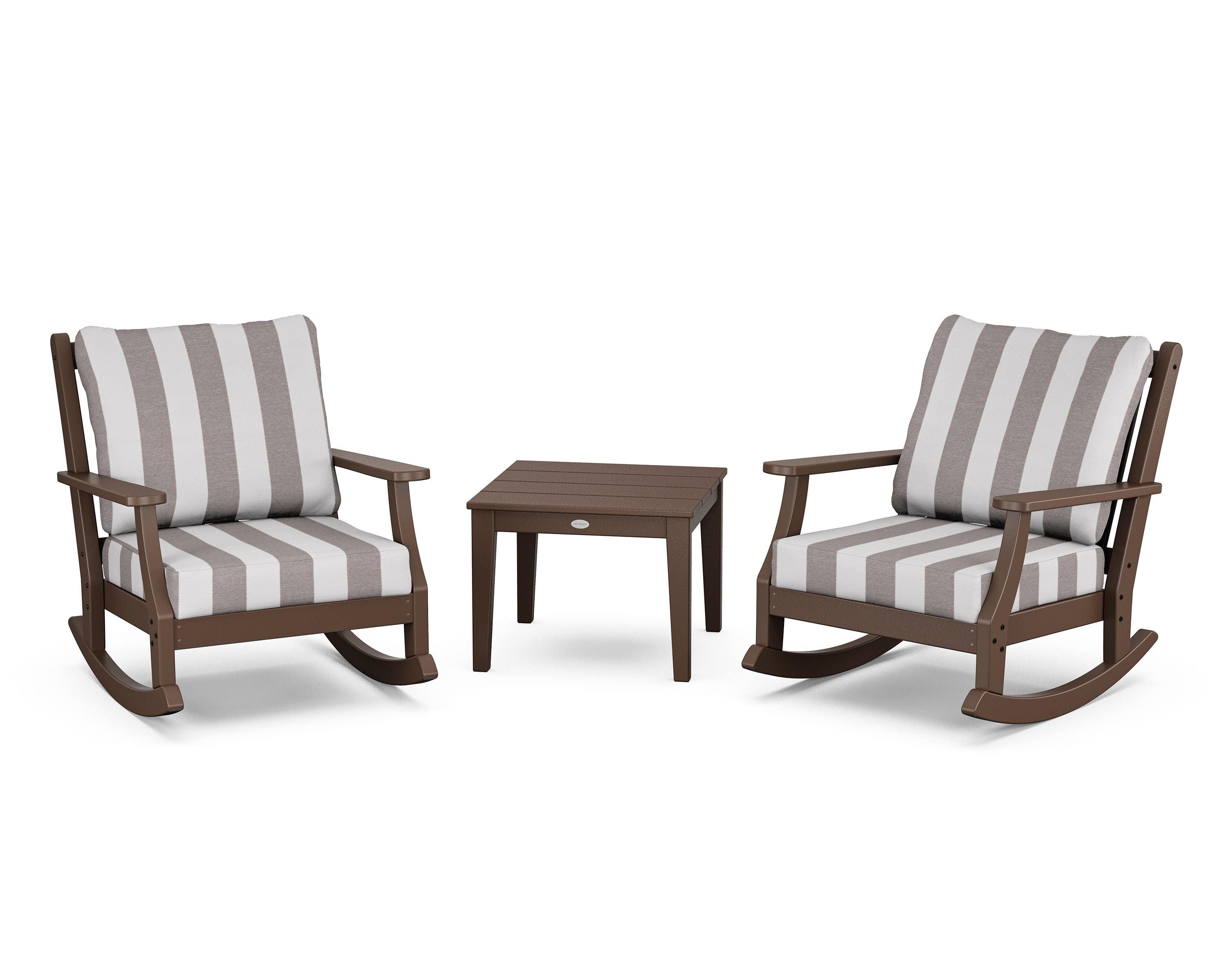 Country Living Wovendale 3-Piece Deep Seating Rocker Set in Mahogany / Cabana Stripe Grey Mist