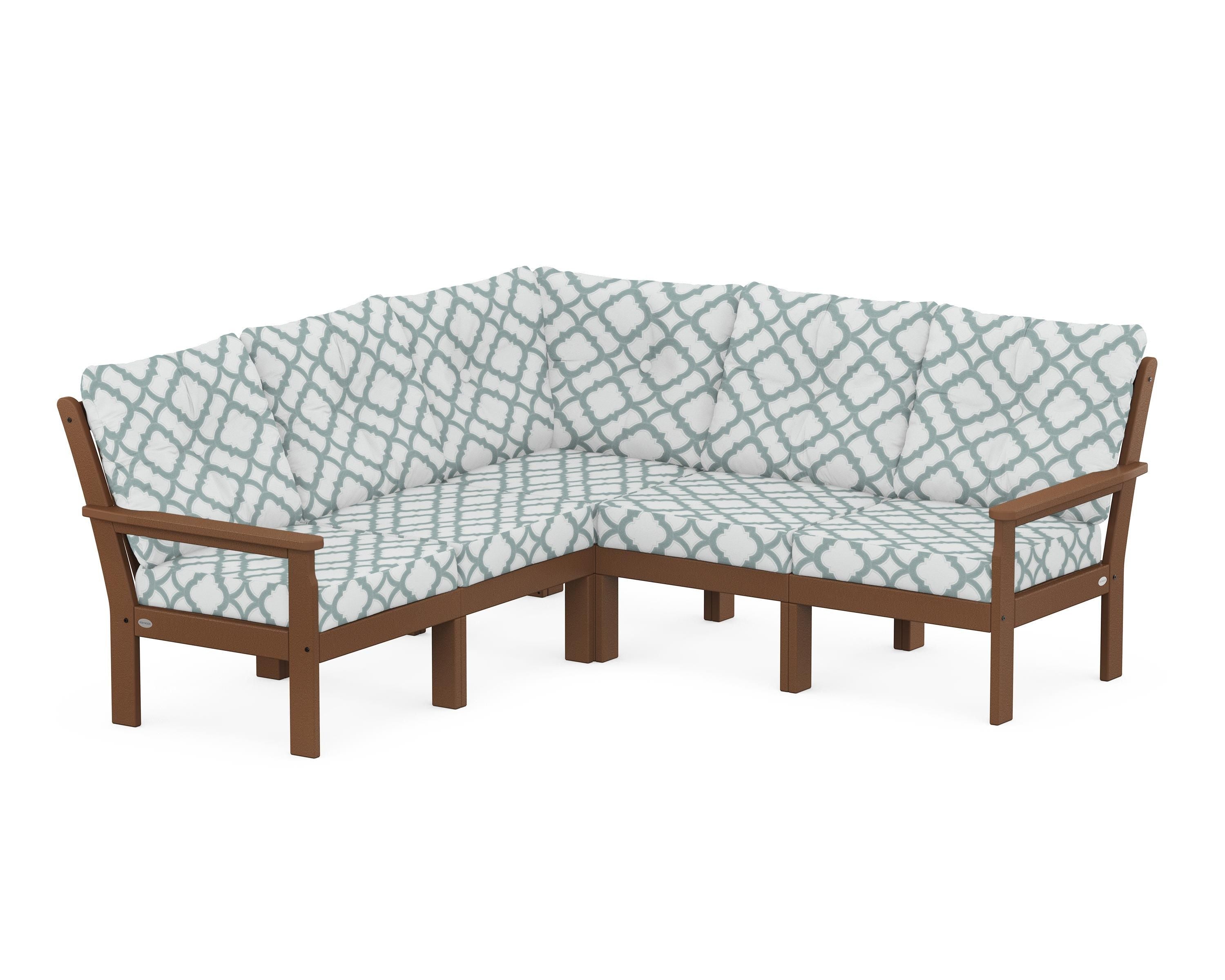 POLYWOOD® Vineyard 5-Piece Sectional in Teak / Trellis Glacier Spa