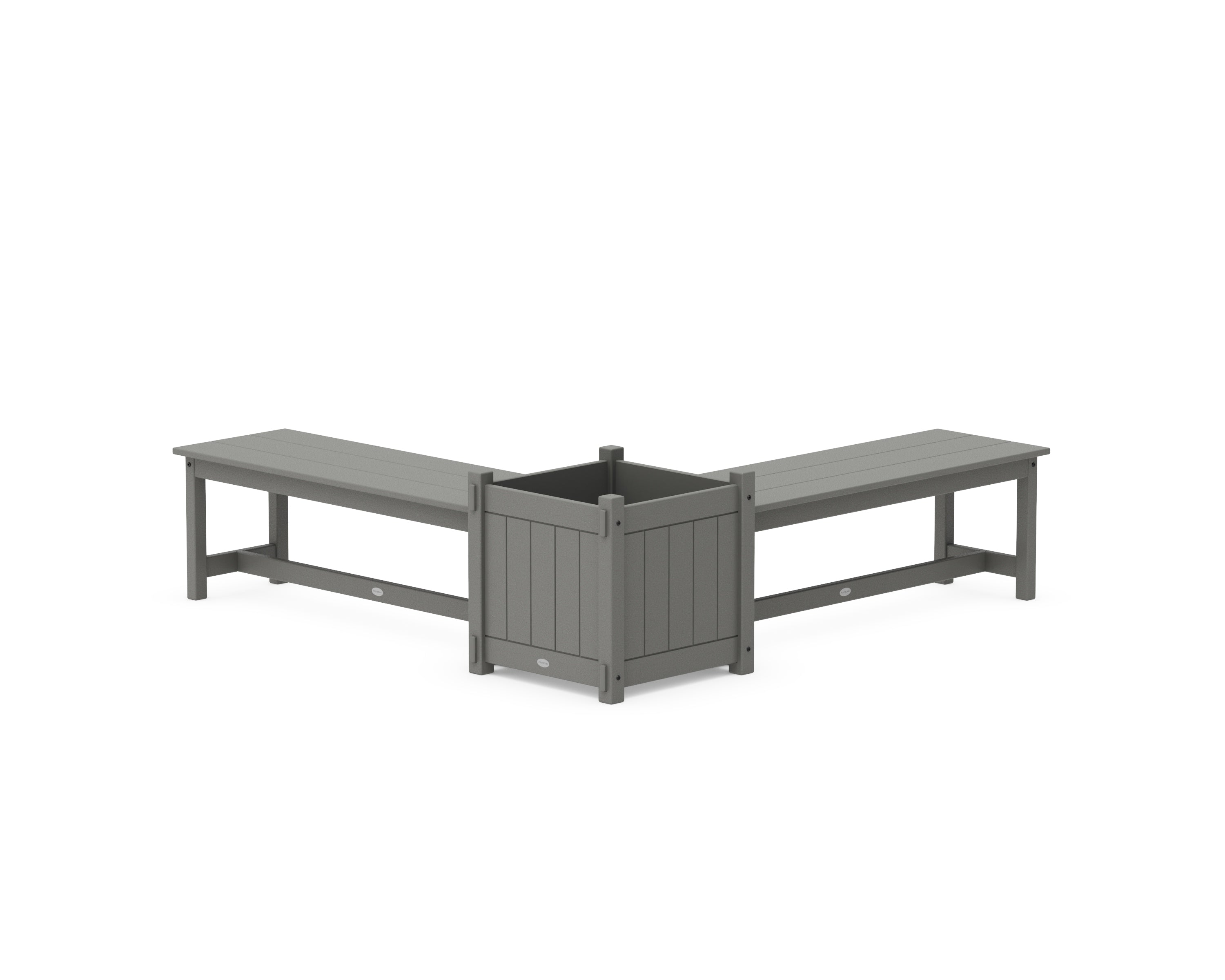 POLYWOOD® 48" Vineyard L- Shaped Planter Bench Set- Large in Slate Grey