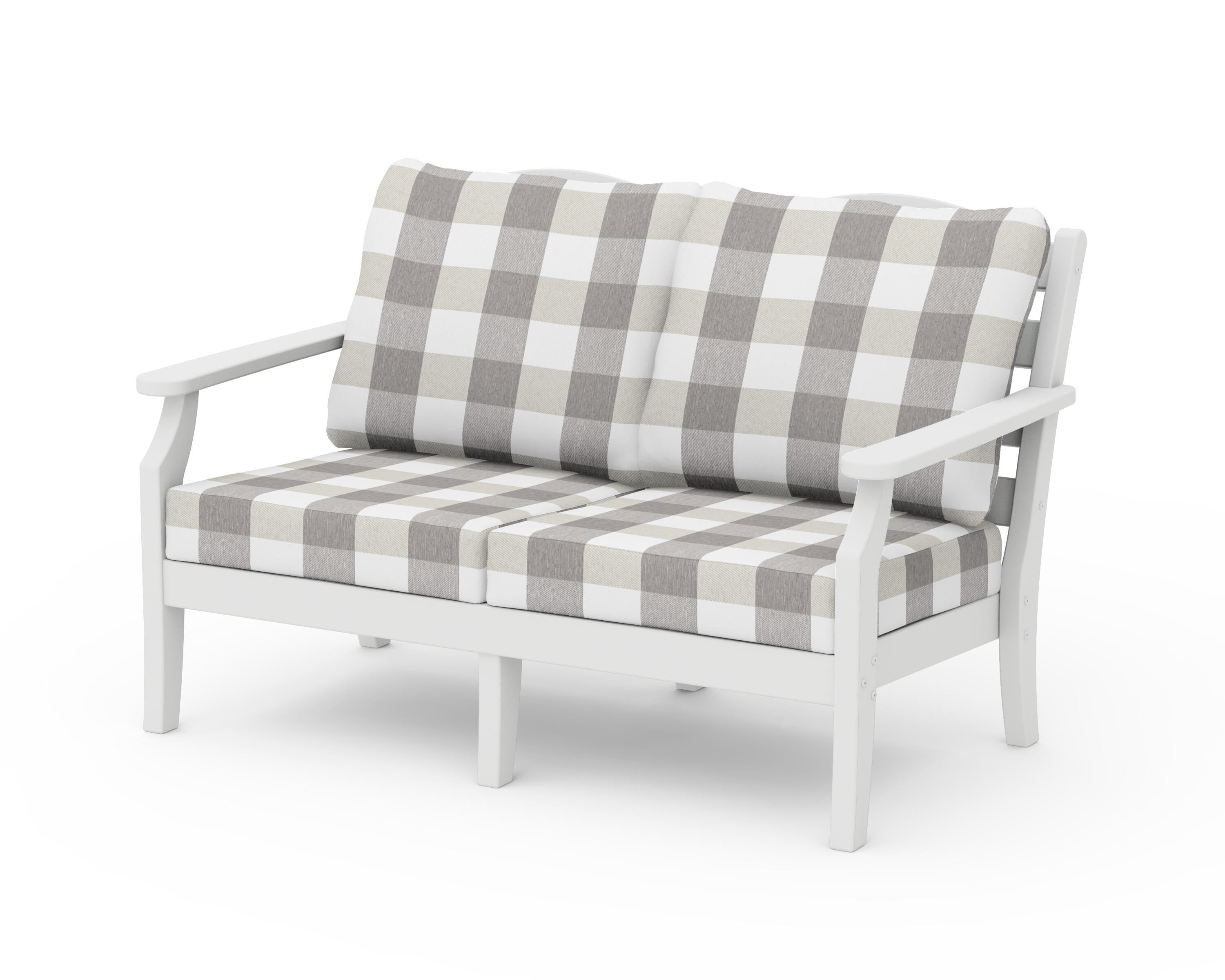 Draper James™ by POLYWOOD® Savannah Deep Seating Loveseat in White / Buffalo Plaid Grey Mist