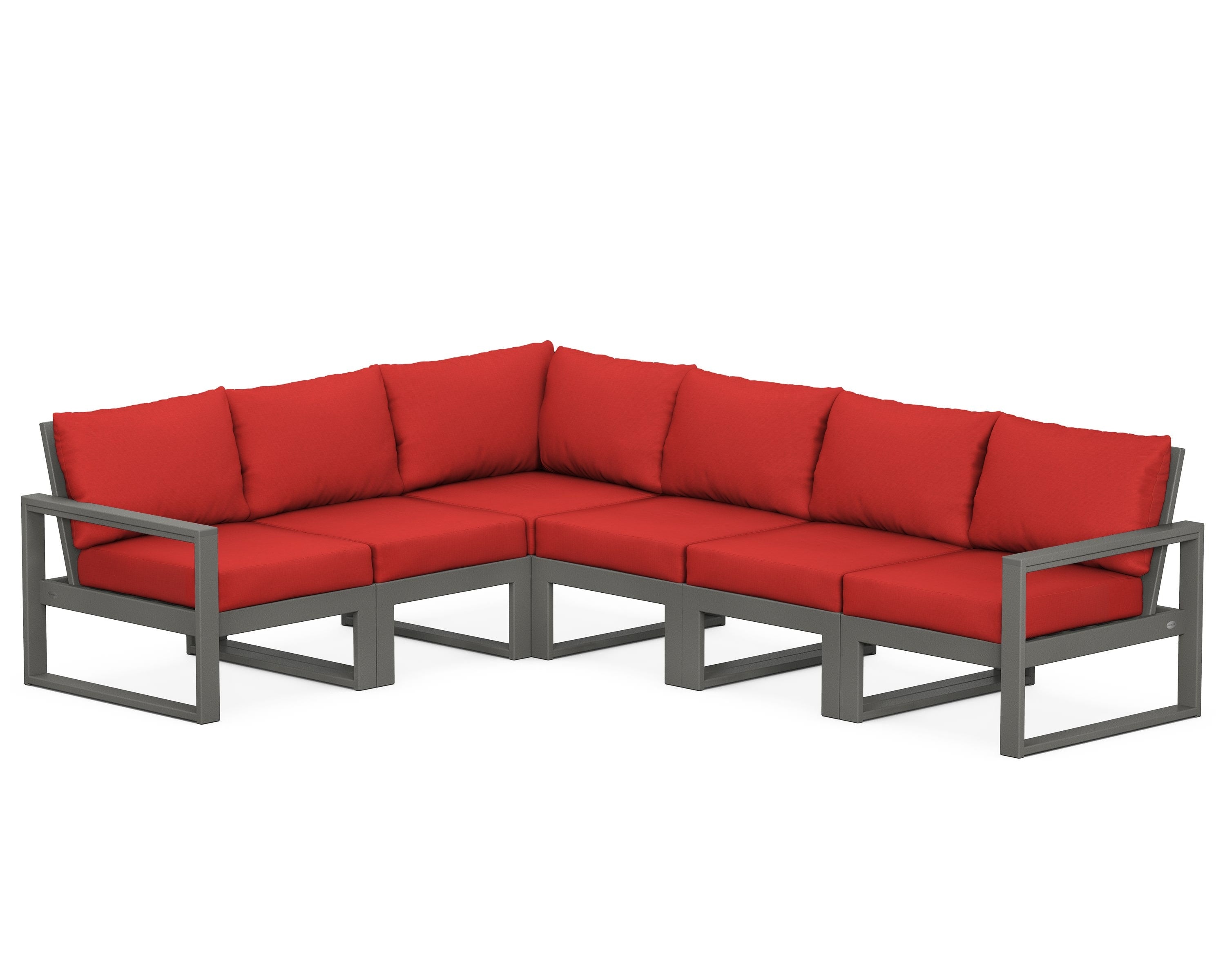 POLYWOOD® EDGE 6-Piece Modular Deep Seating Set in Slate Grey / Crimson Linen