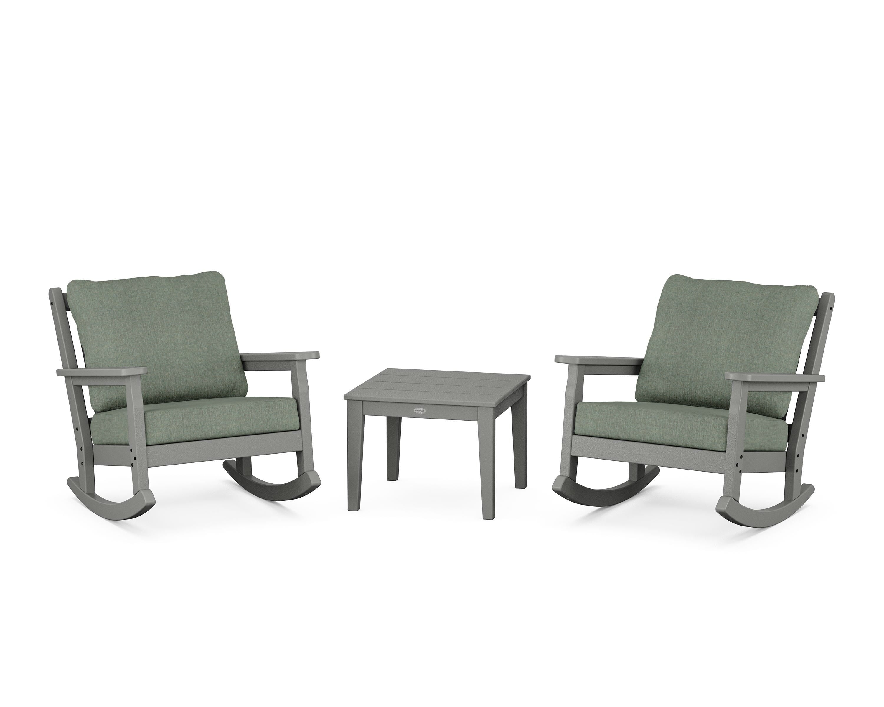 POLYWOOD® Chippendale 3-Piece Deep Seating Rocker Set in Slate Grey / Cast Sage