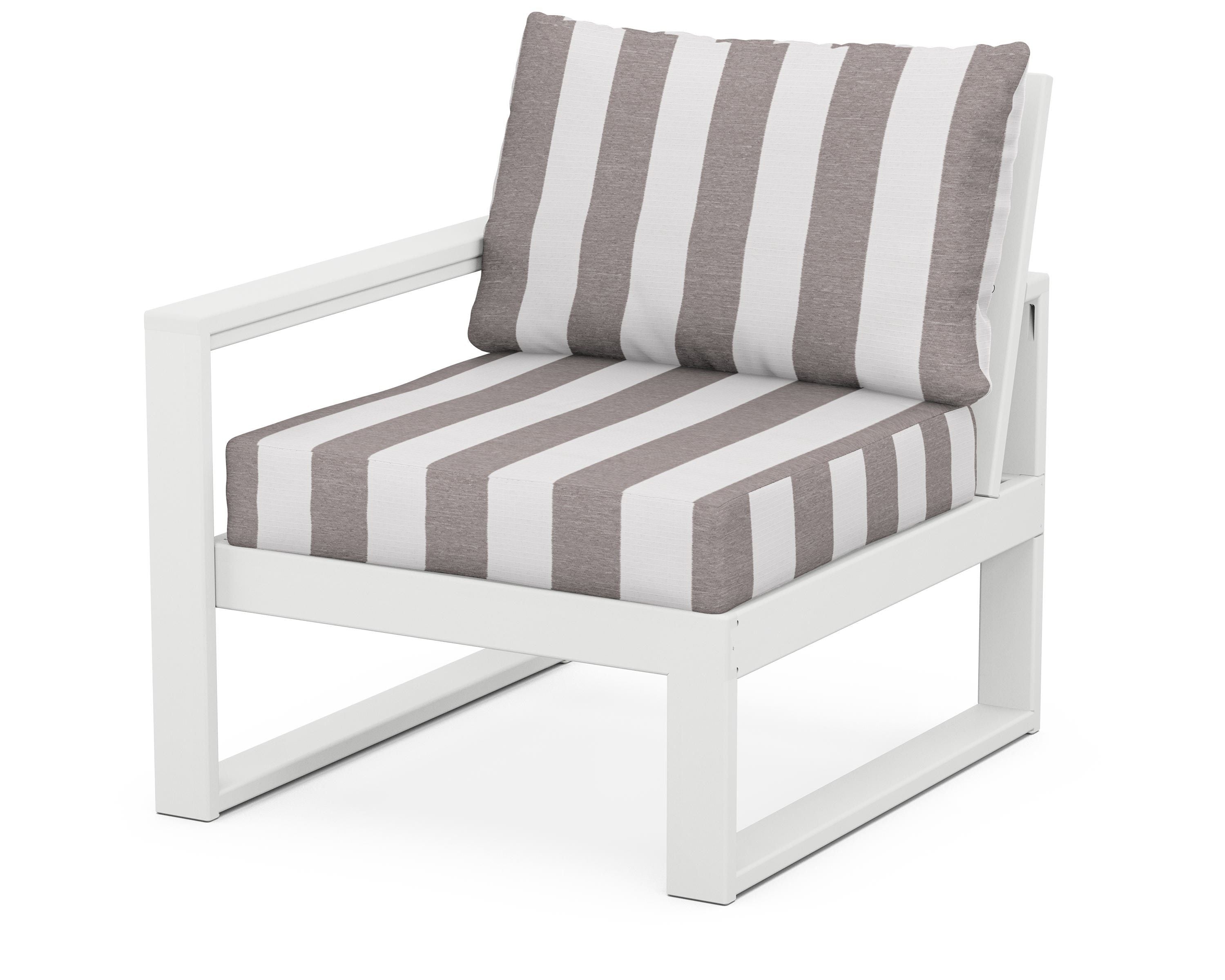 POLYWOOD® EDGE Modular Left Arm Chair in White / Cabana Stripe Grey Mist