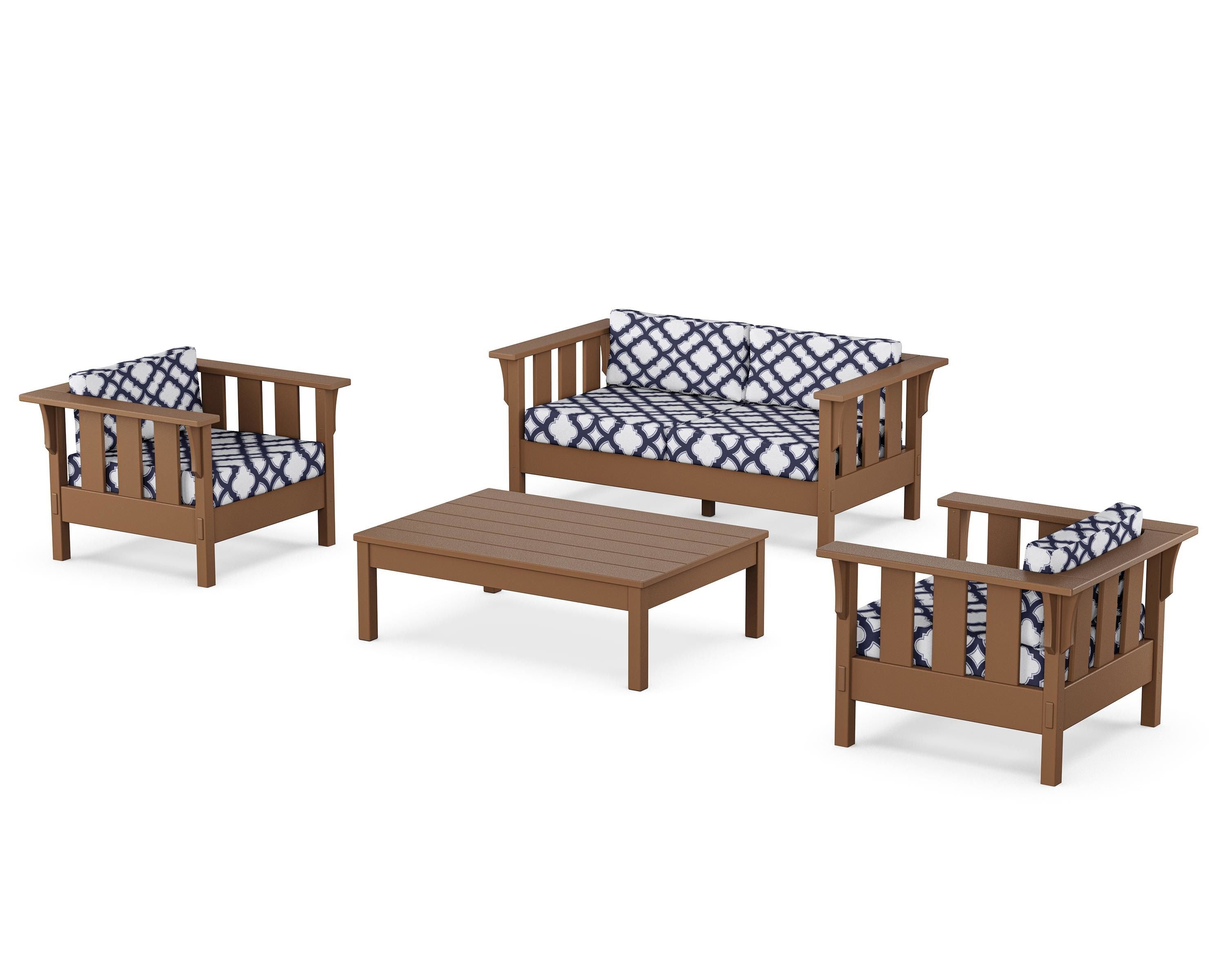 Martha Stewart by POLYWOOD® Acadia 4-Piece Deep Seating Set with Loveseat in Teak / Trellis Navy