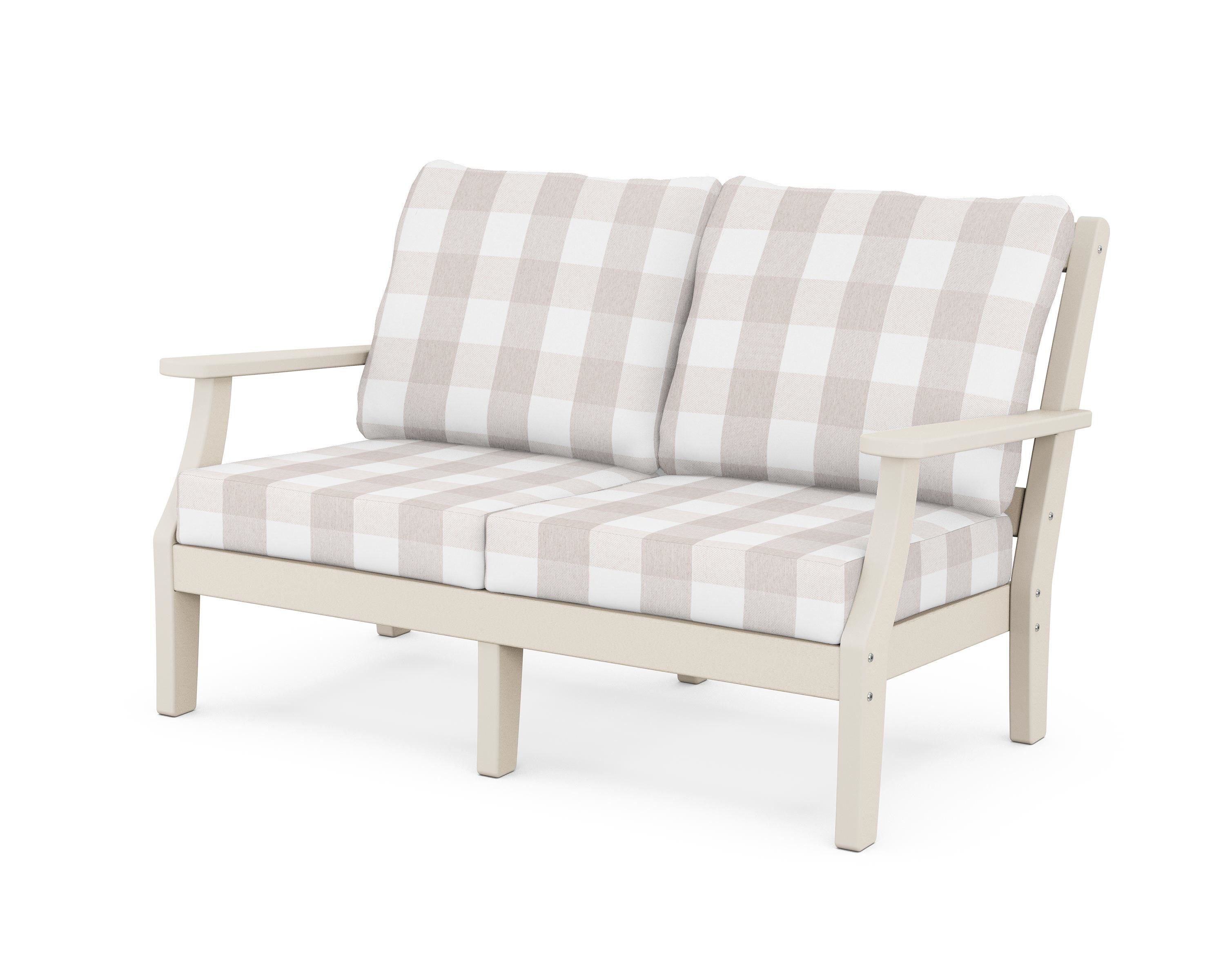 Martha Stewart by POLYWOOD® Chinoiserie Deep Seating Loveseat in Sand / Buffalo Plaid Dune Burlap