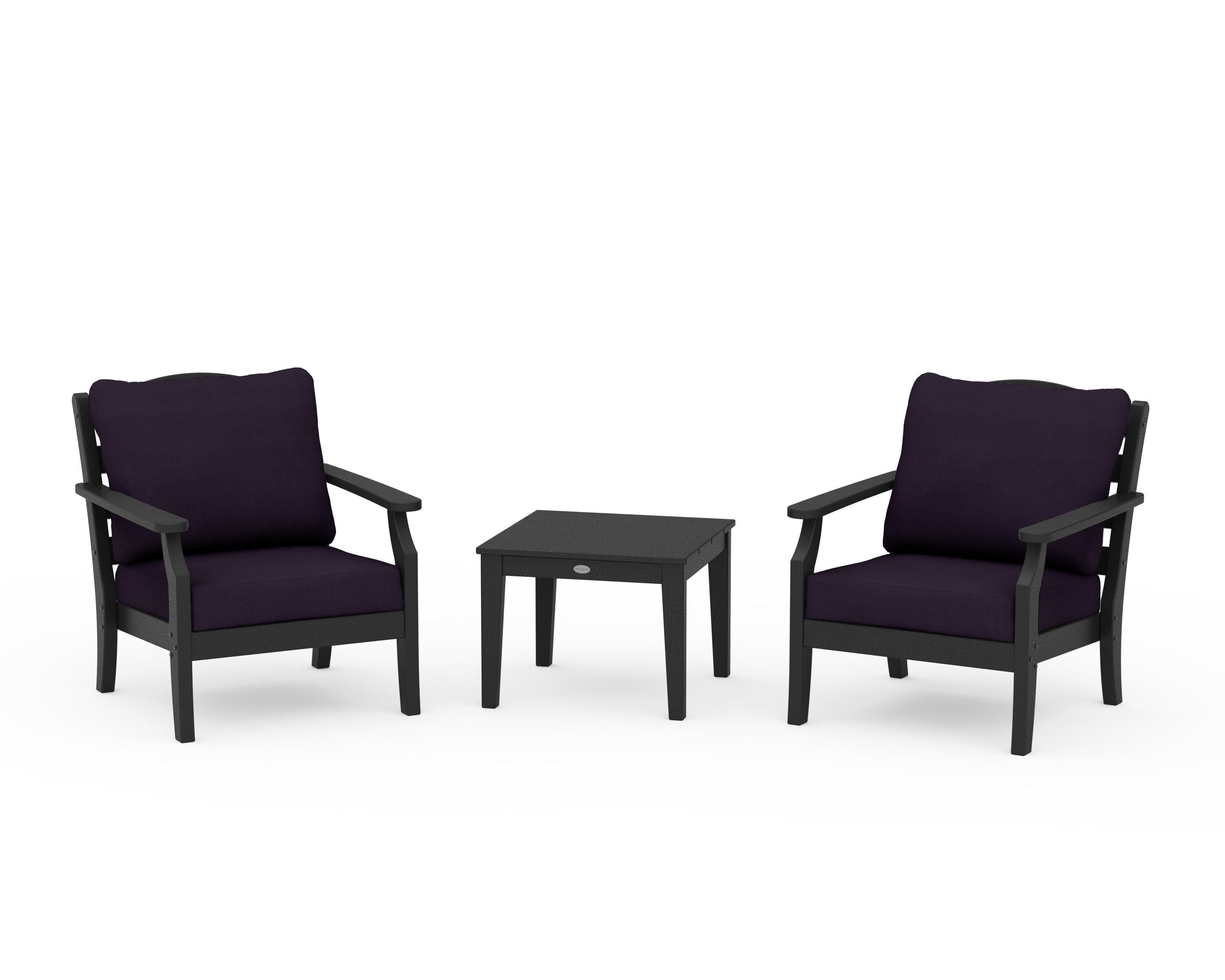 Draper James™ by POLYWOOD® Savannah 3-Piece Deep Seating Set in Black / Navy Linen