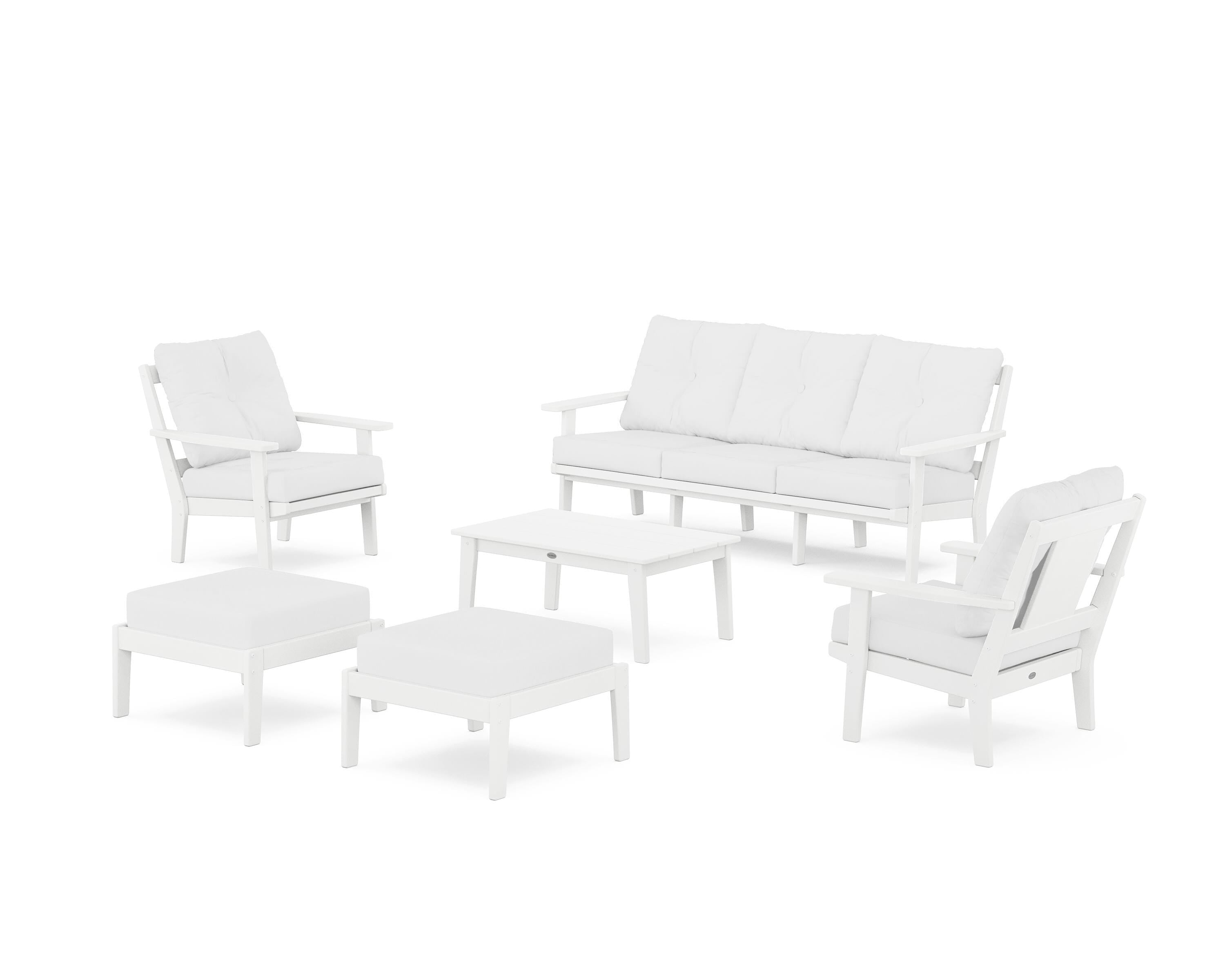 POLYWOOD® Prairie 6-Piece Lounge Sofa Set in White / Natural