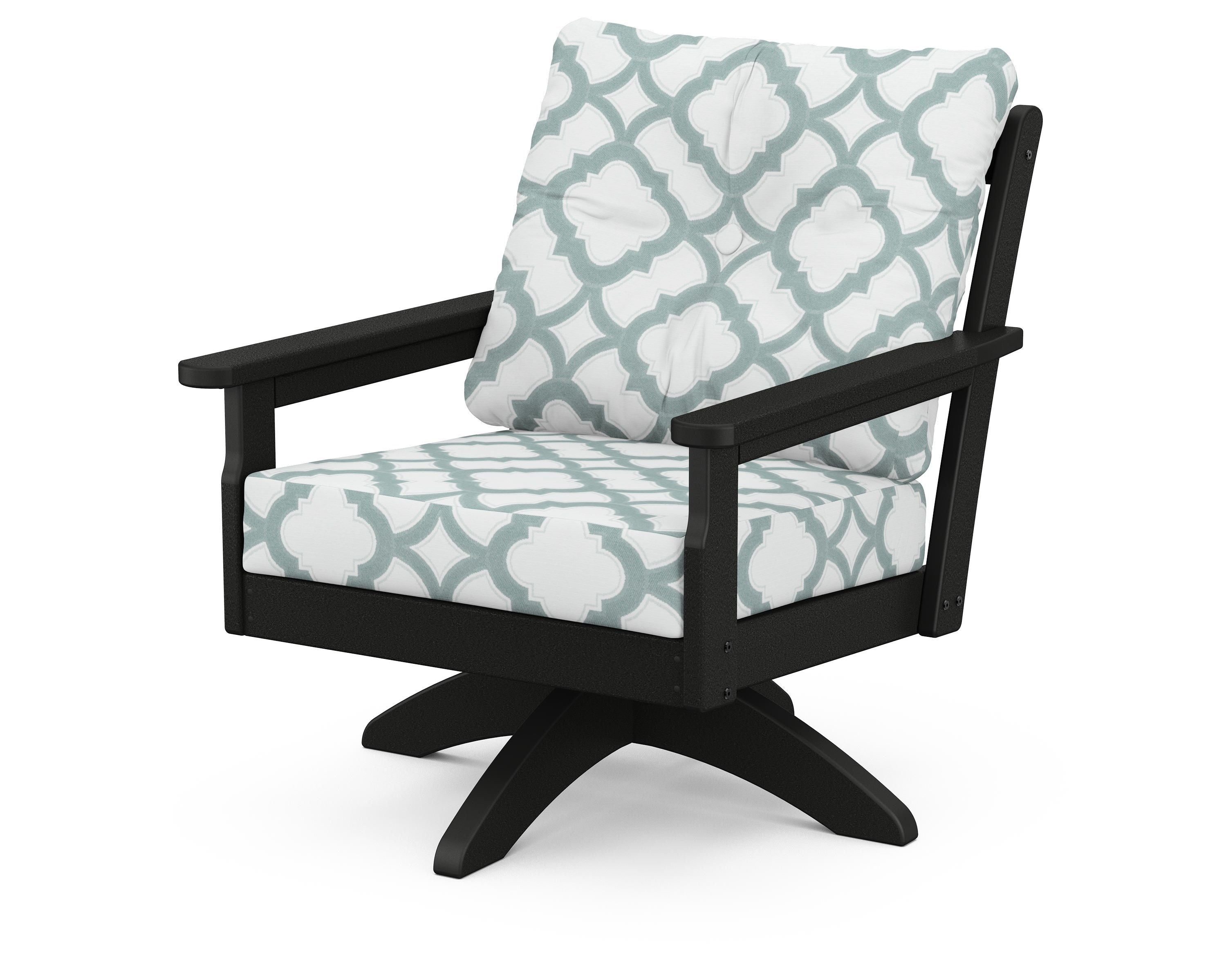 POLYWOOD® Vineyard Deep Seating Swivel Chair in Black / Trellis Glacier Spa