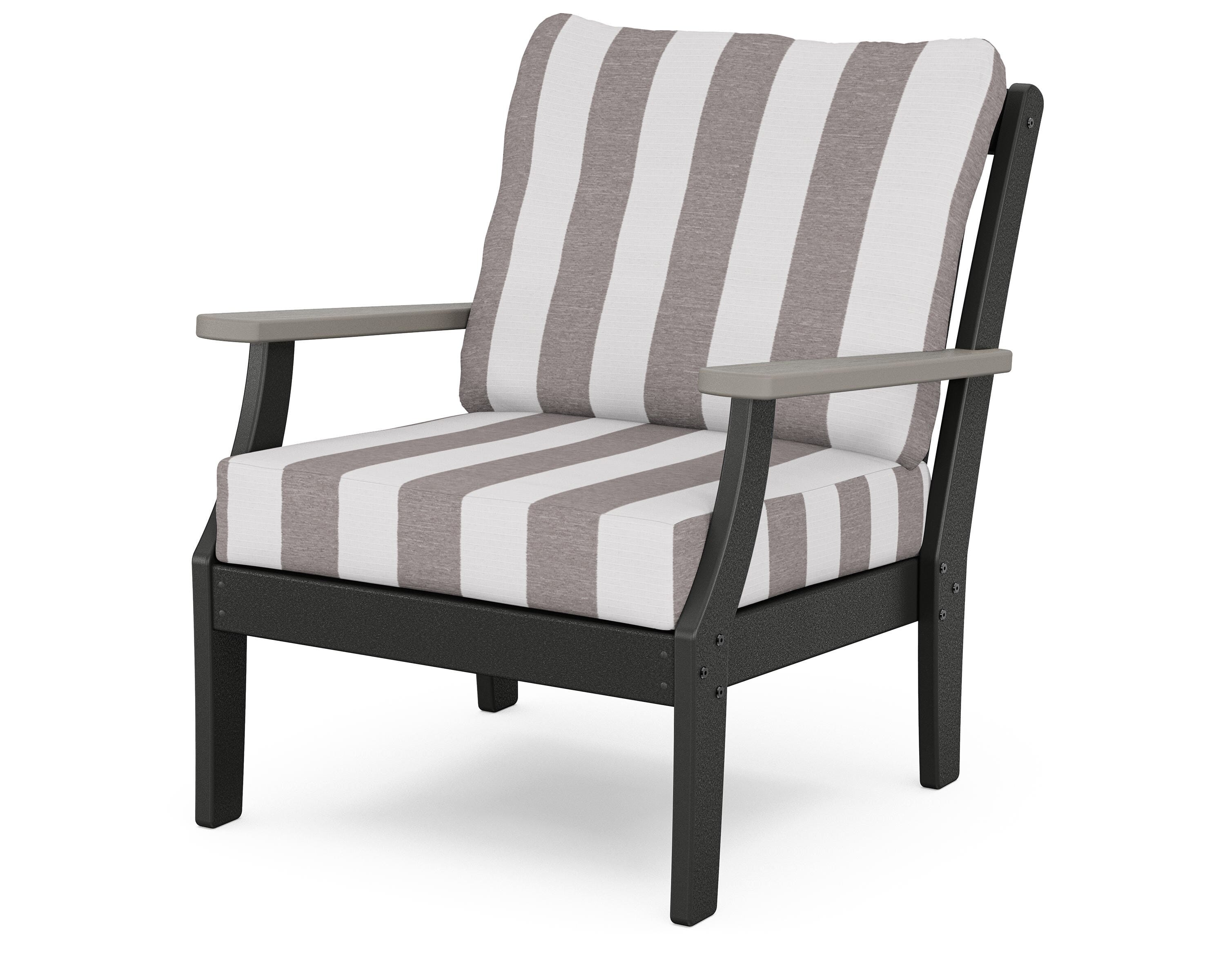 POLYWOOD® Braxton Deep Seating Chair in Black / Driftwood / Cabana Stripe Grey Mist