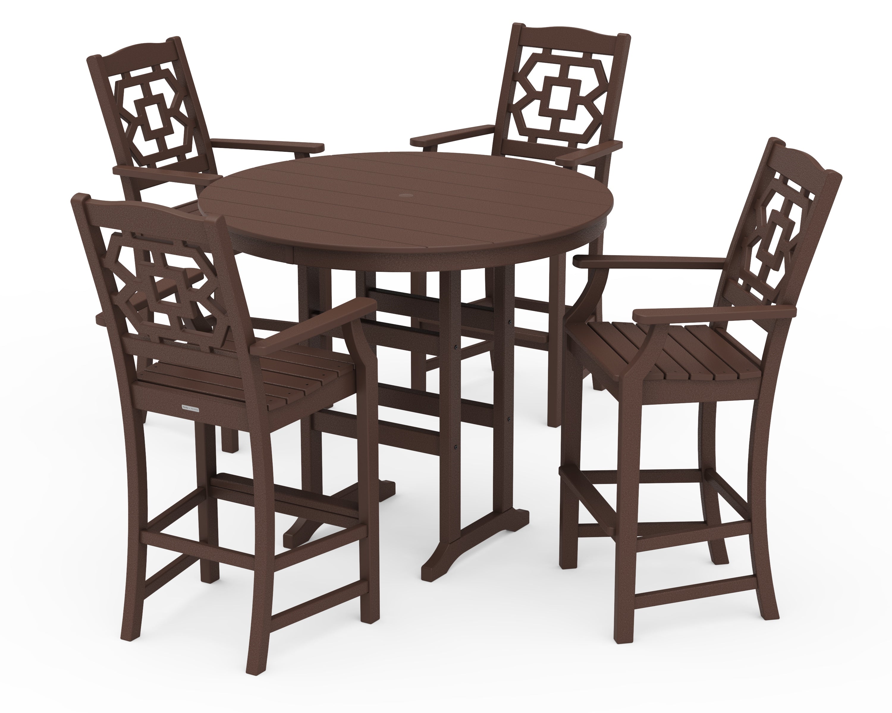 Martha Stewart by POLYWOOD® Chinoiserie 5-Piece Round Farmhouse Bar Set in Mahogany