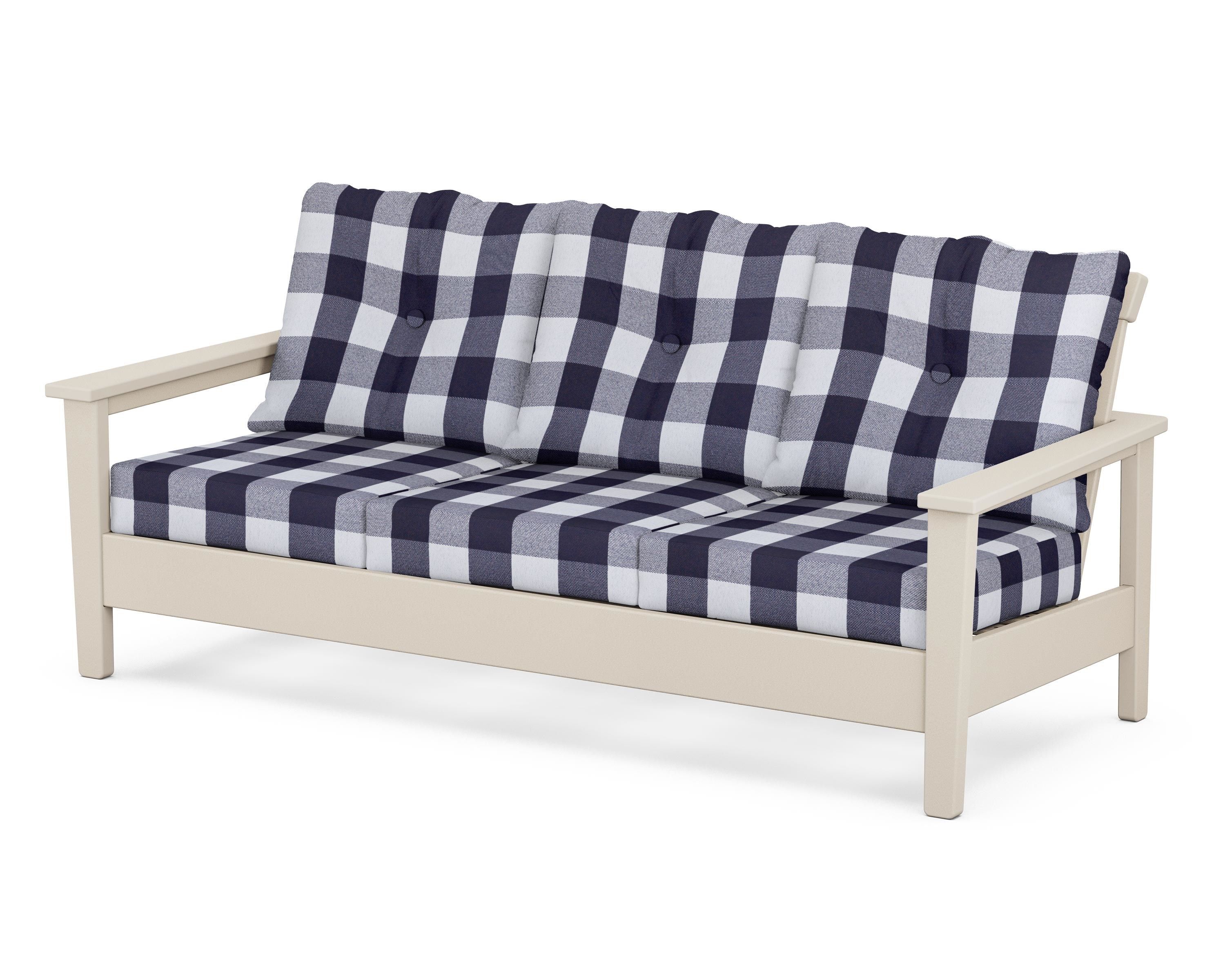 POLYWOOD® Prescott Deep Seating Sofa in Sand / Buffalo Plaid Navy