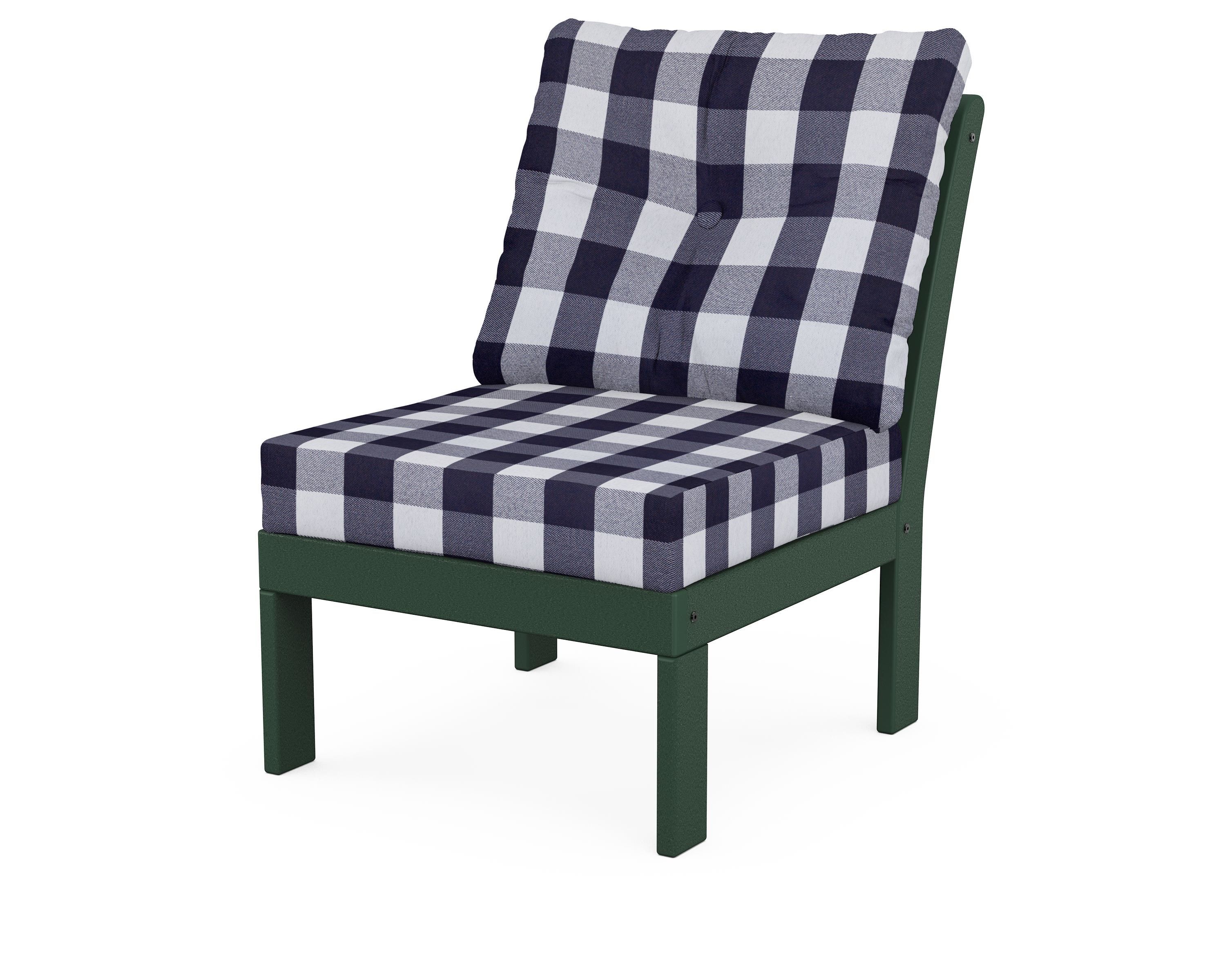 POLYWOOD® Vineyard Modular Armless Chair in Green / Buffalo Plaid Navy