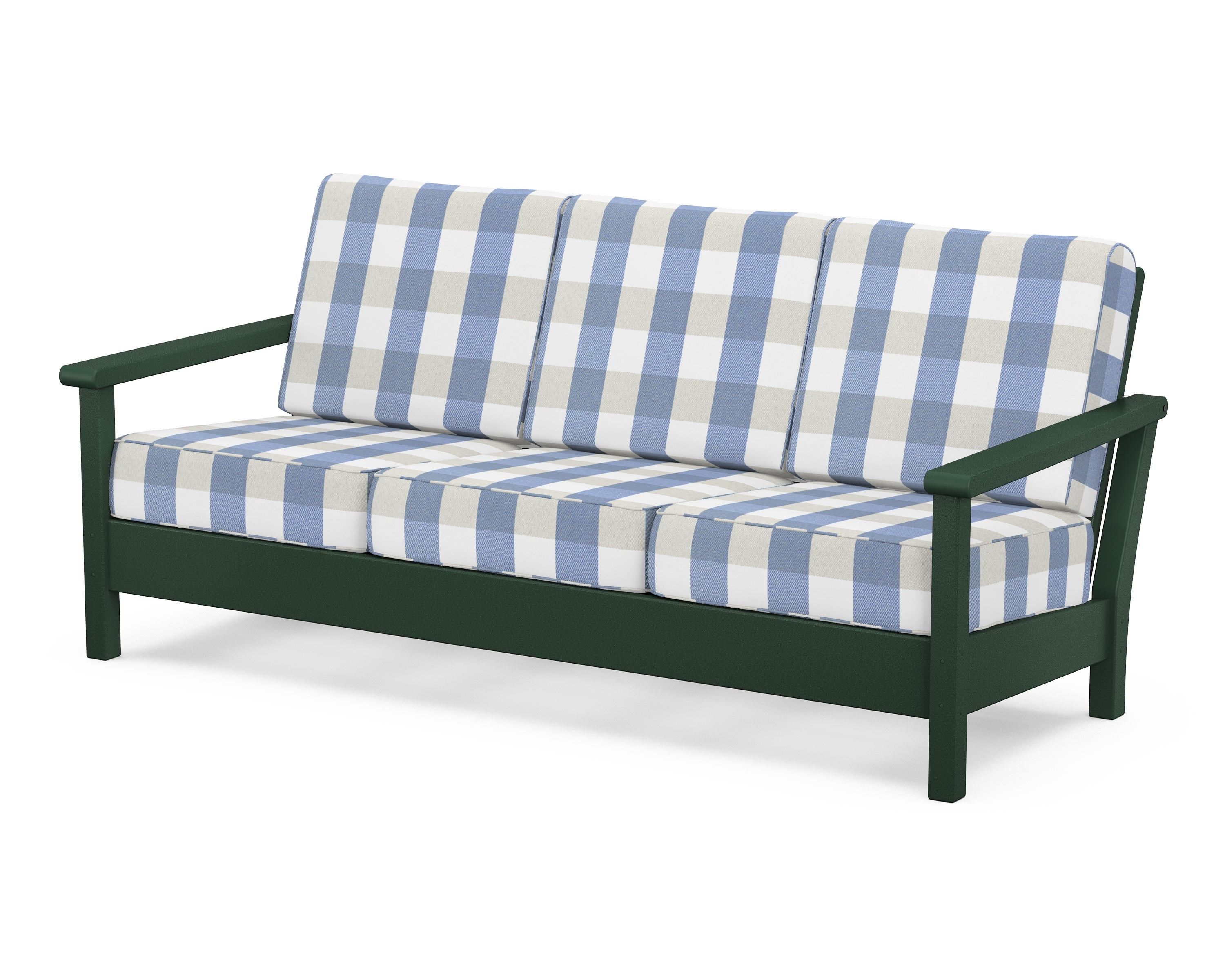 POLYWOOD® Harbour Deep Seating Sofa in Green / Buffalo Plaid Sky Blue