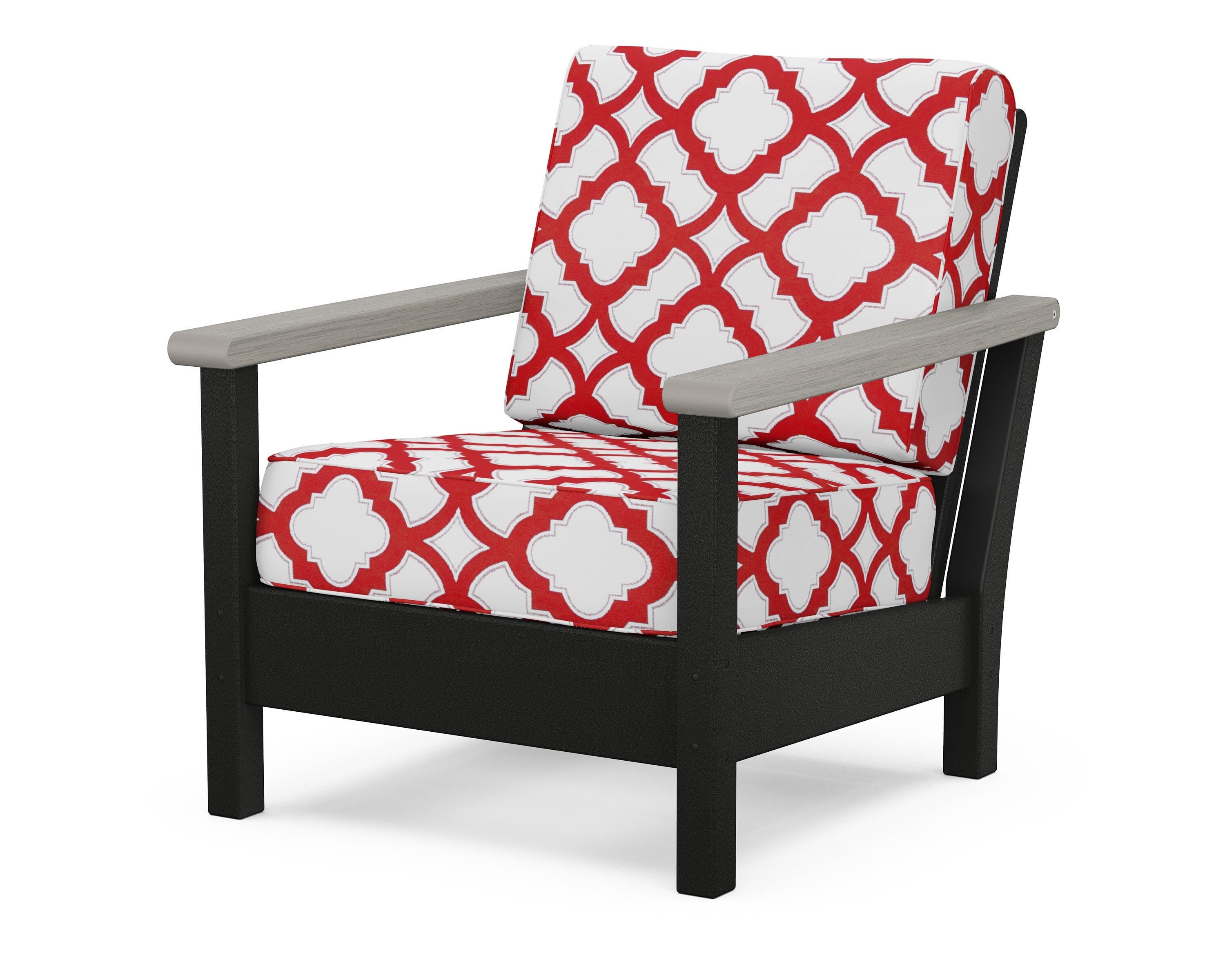 POLYWOOD® Harbour Deep Seating Chair in Black / Driftwood / Trellis Crimson
