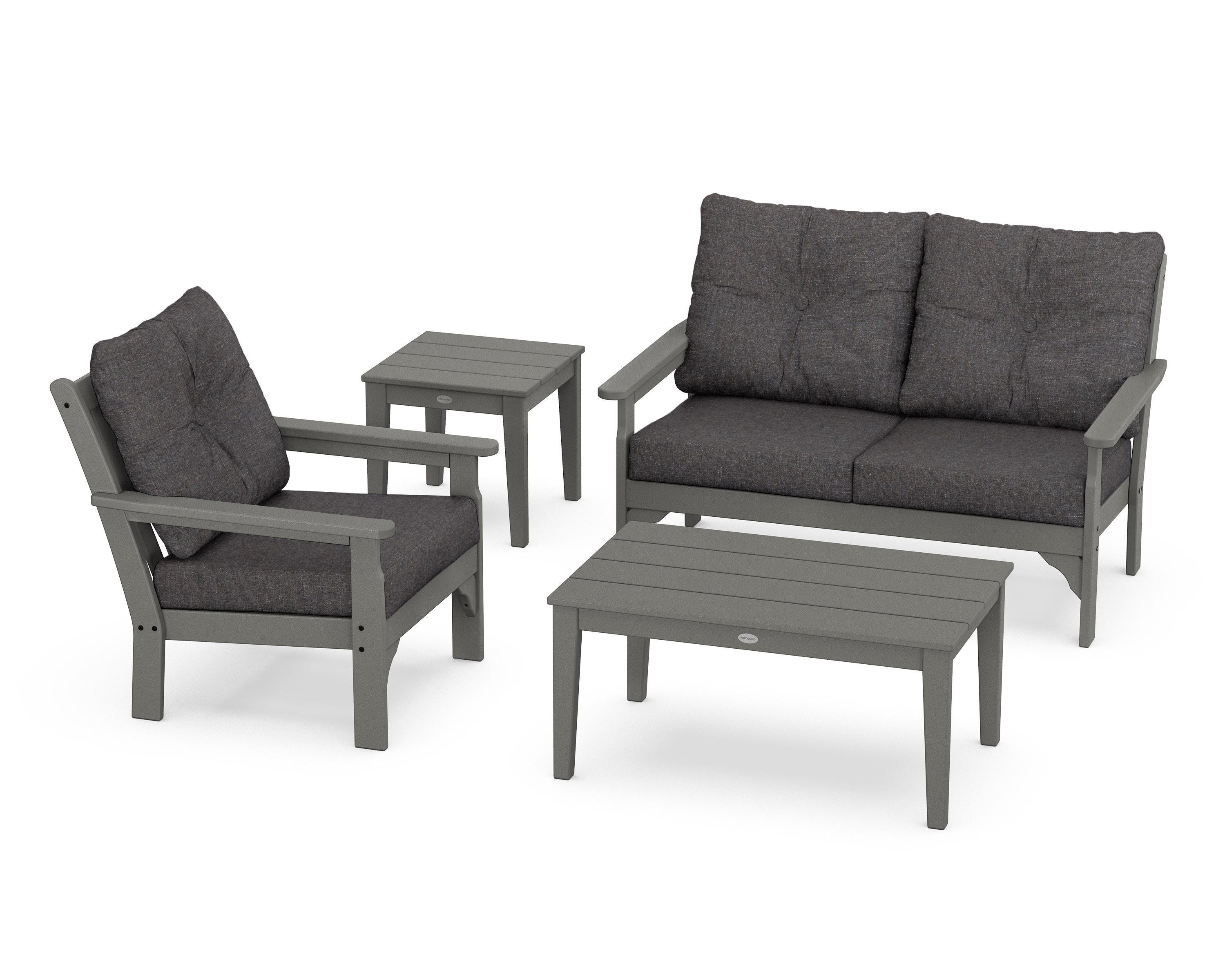 POLYWOOD® Vineyard 4-Piece Deep Seating Set in Slate Grey / Ash Charcoal
