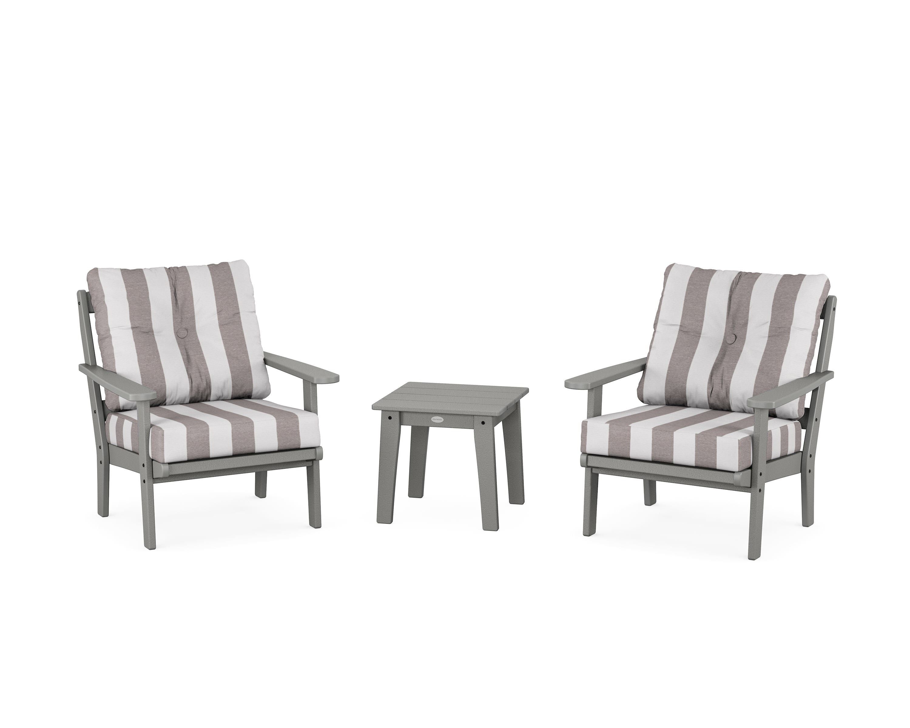 POLYWOOD® Mission 3-Piece Deep Seating Set in Slate Grey / Cabana Stripe Grey Mist