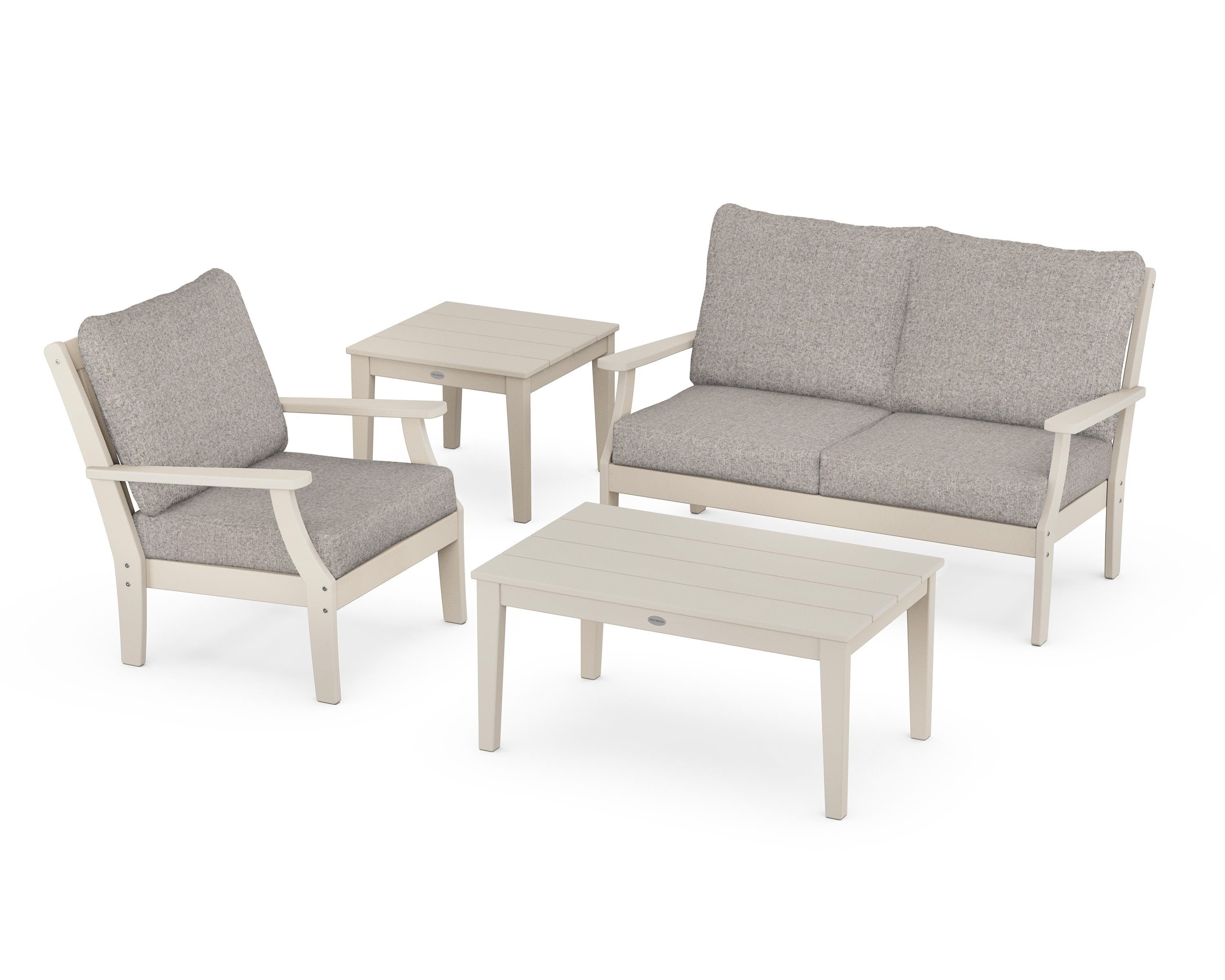 POLYWOOD® Braxton 4-Piece Deep Seating Set in Sand / Weathered Tweed