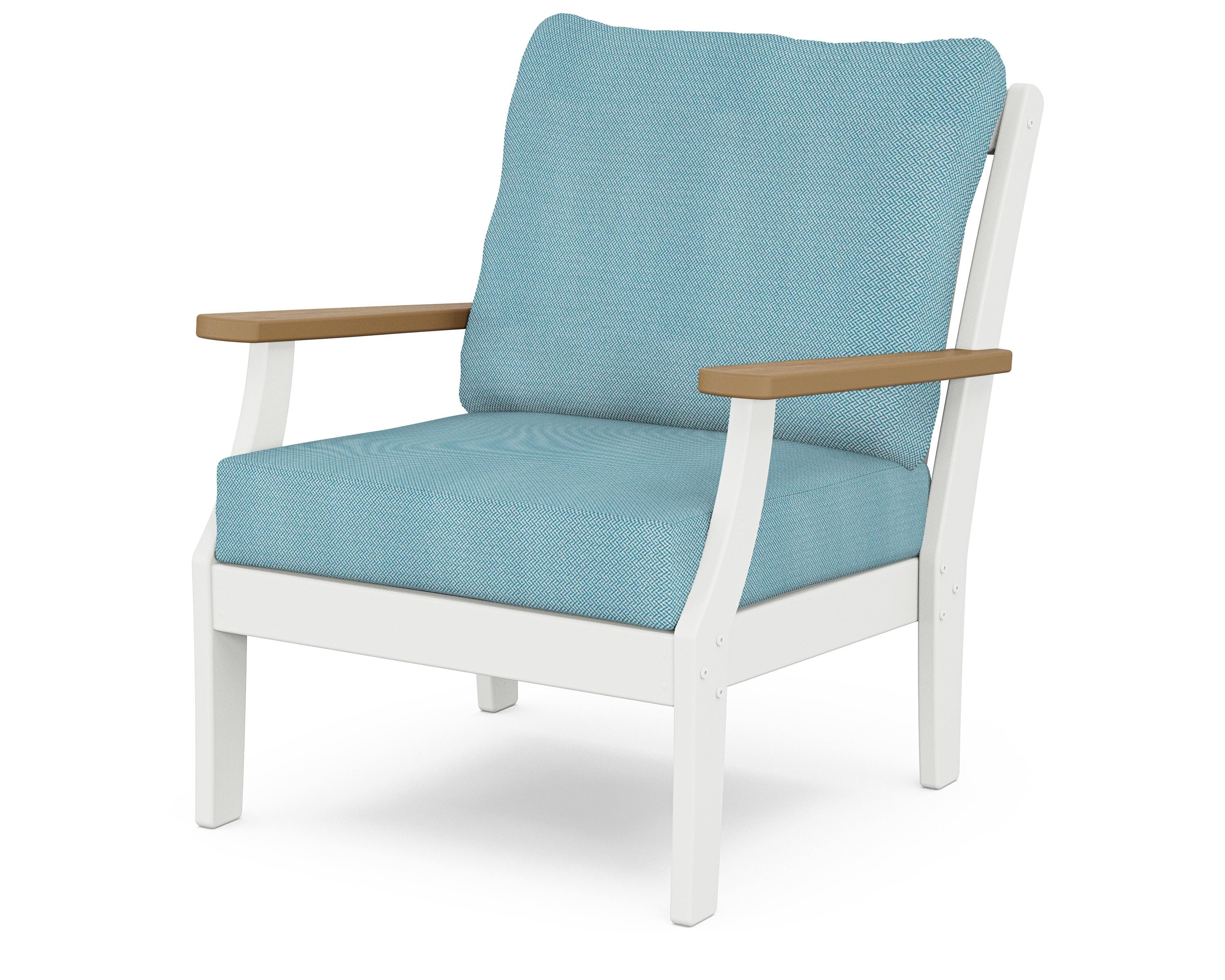 POLYWOOD® Braxton Deep Seating Chair in White / Natural / Lattice Sky Blue