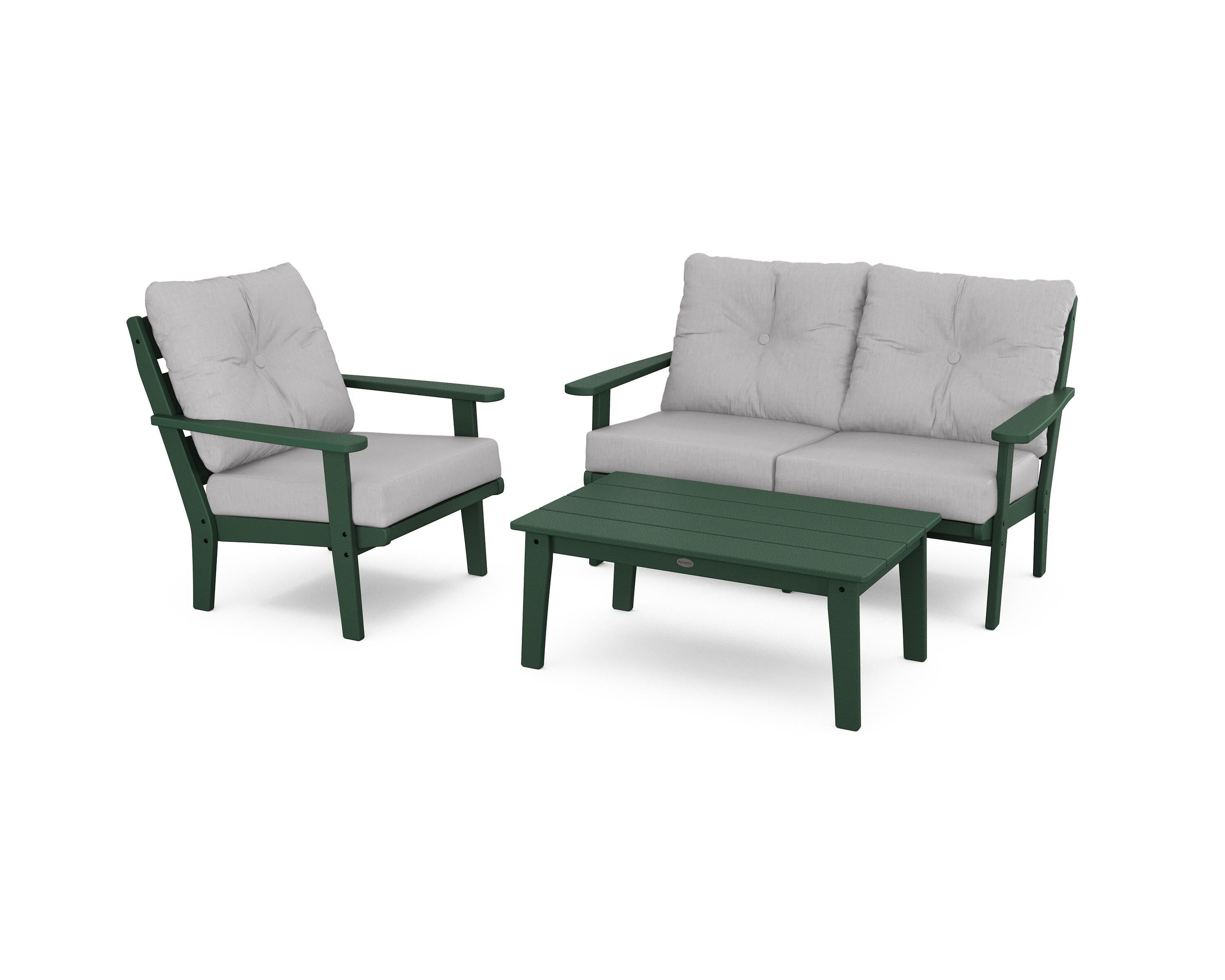POLYWOOD® Lakeside 3-Piece Deep Seating Set in Green / Granite