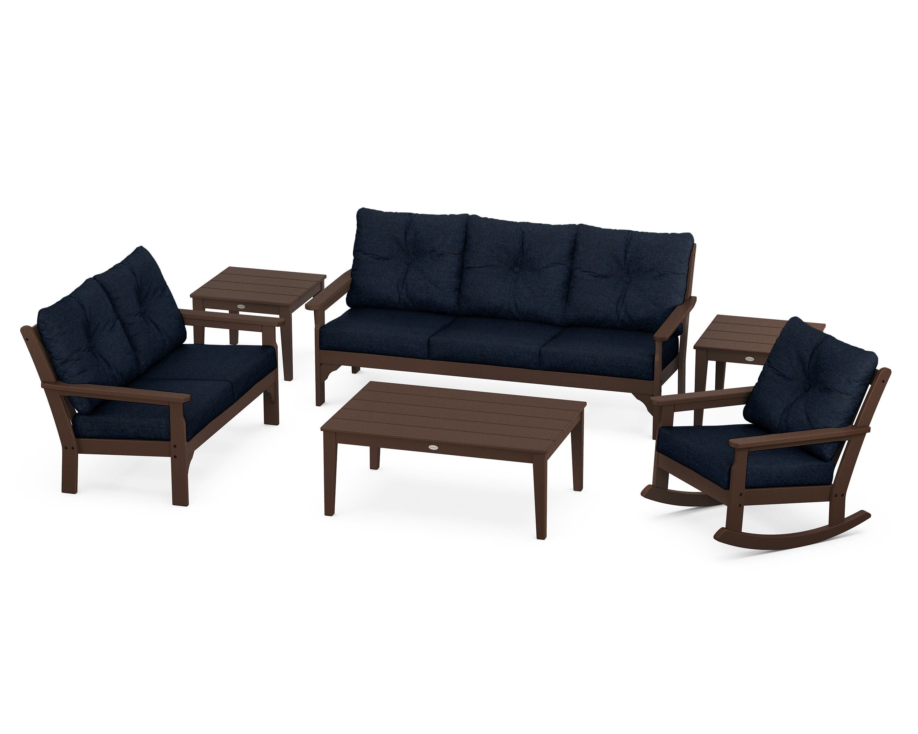 POLYWOOD® Vineyard 6-Piece Deep Seating Set in Mahogany / Marine Indigo