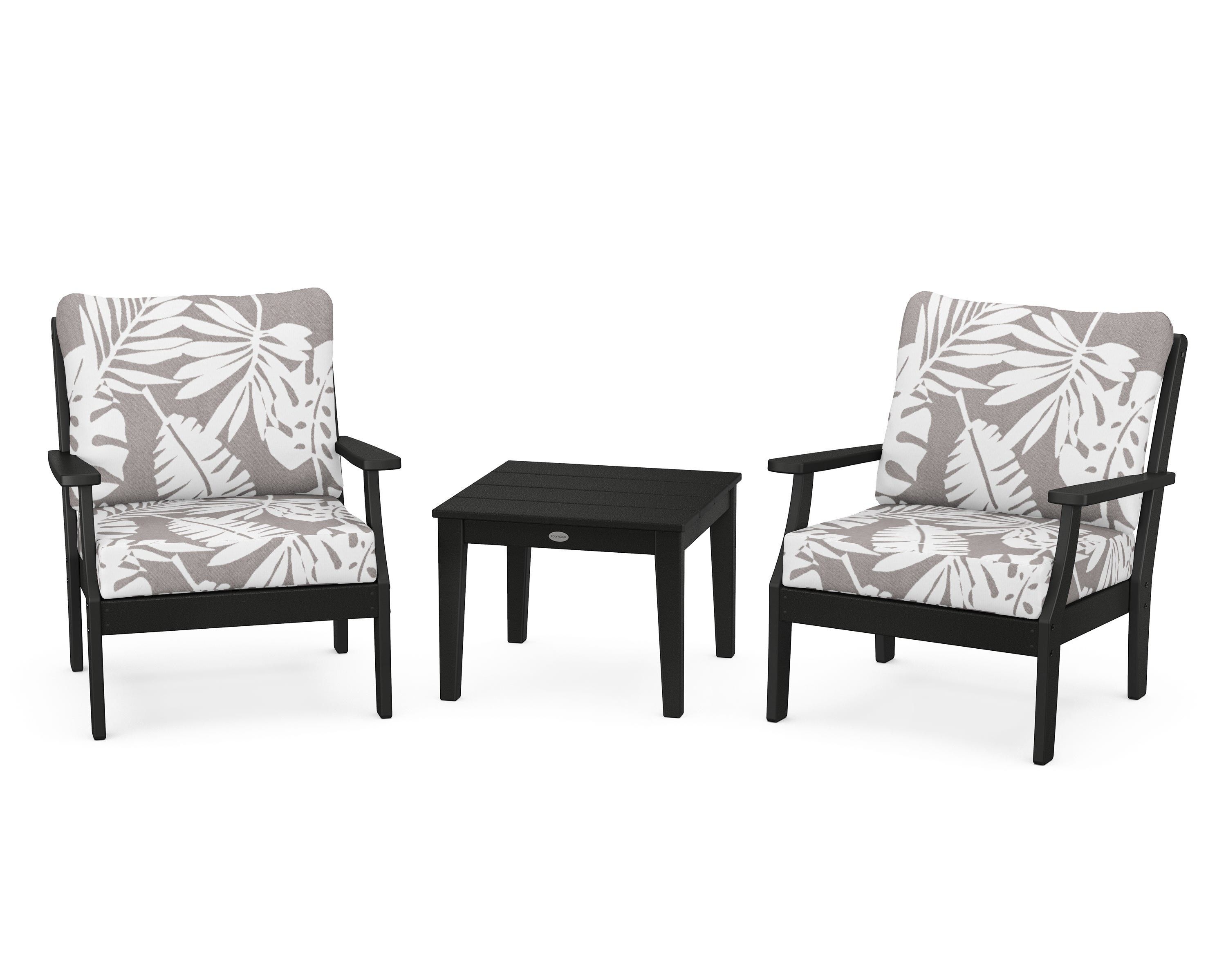 POLYWOOD® Braxton 3-Piece Deep Seating Set in Black / Leaf Grey Mist