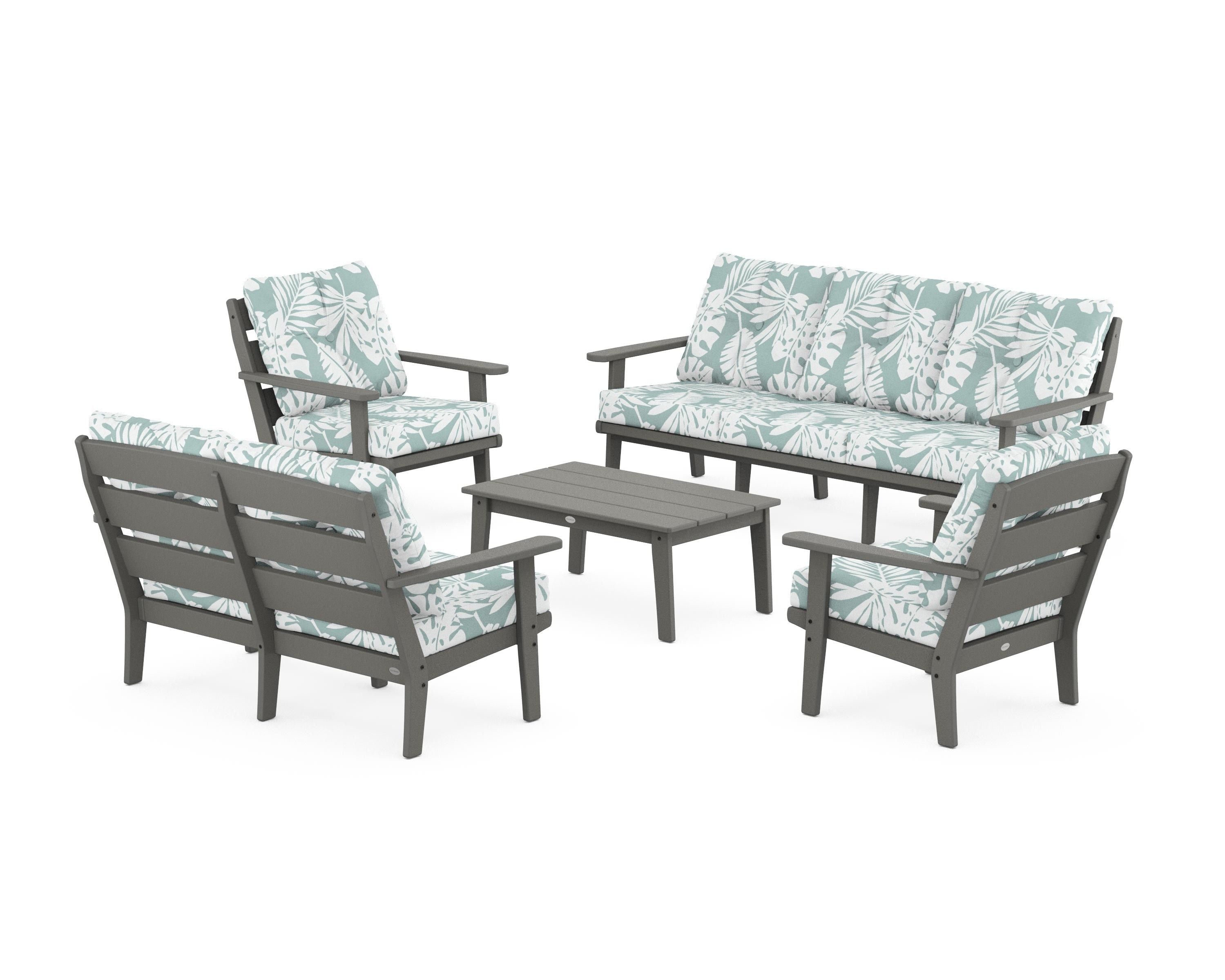 POLYWOOD® Lakeside 5-Piece Lounge Sofa Set in Slate Grey / Leaf Glacier Spa