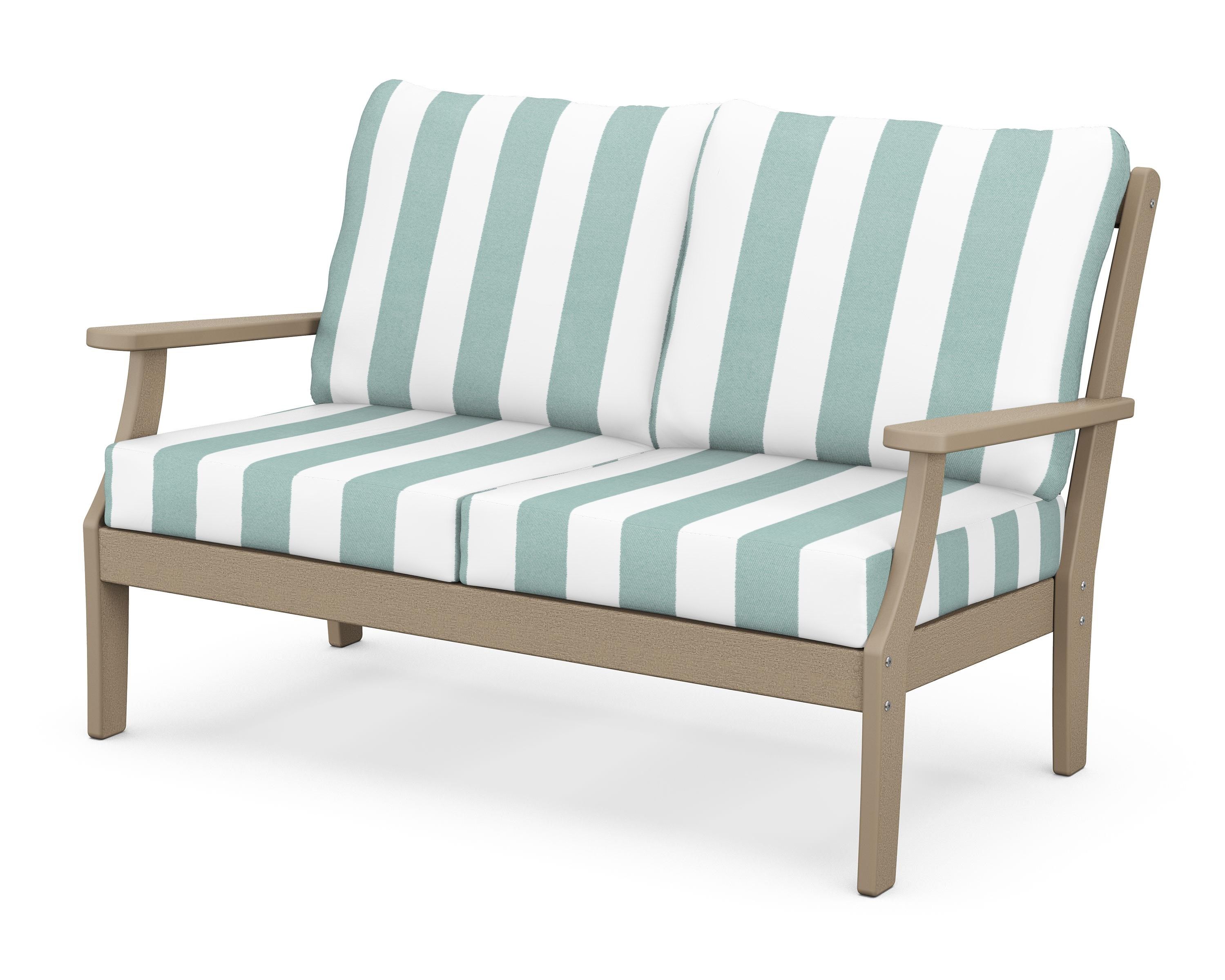 POLYWOOD® Braxton Deep Seating Loveseat in Vintage Sahara / Cabana Stripe Glacier Spa