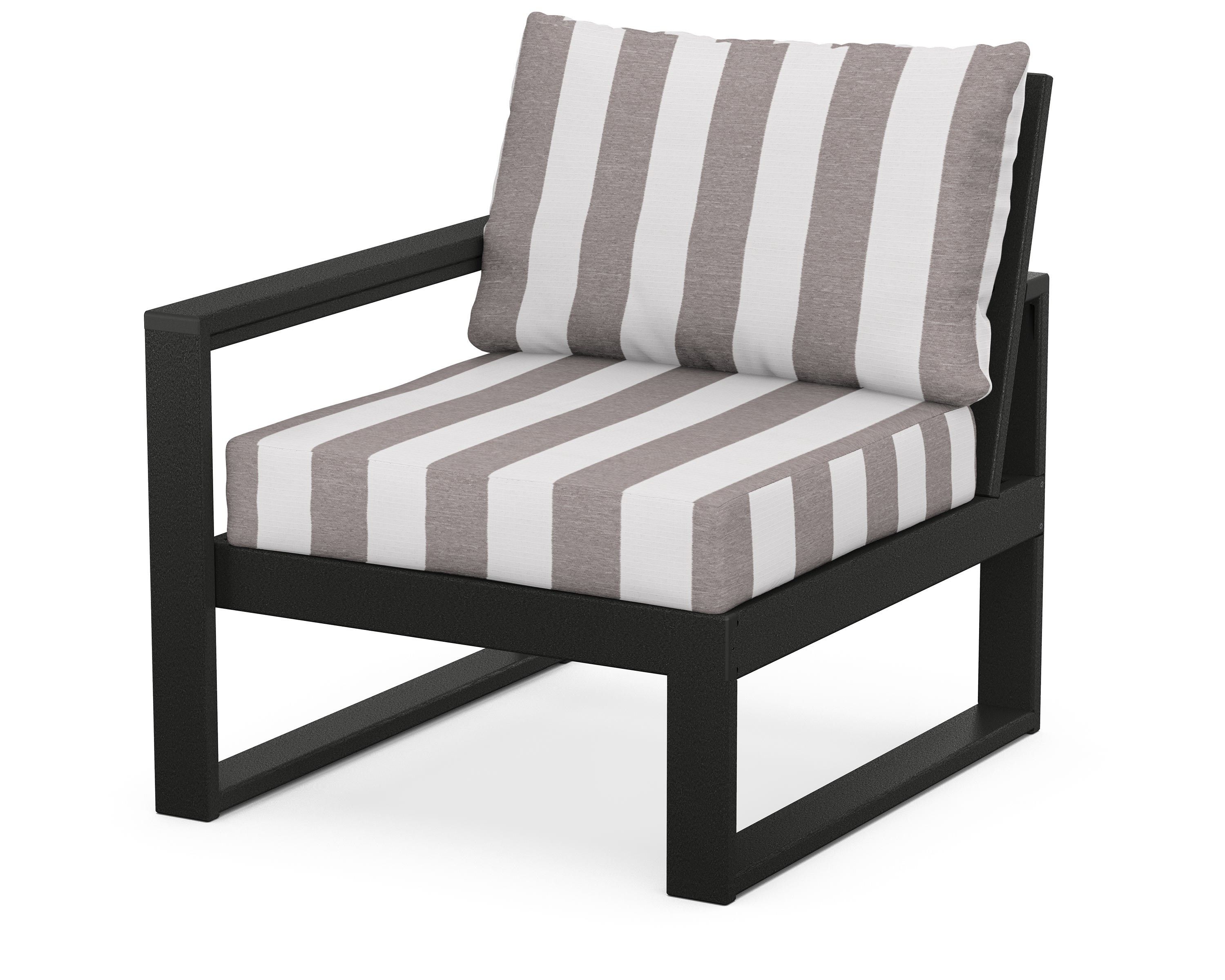POLYWOOD® EDGE Modular Left Arm Chair in Black / Cabana Stripe Grey Mist