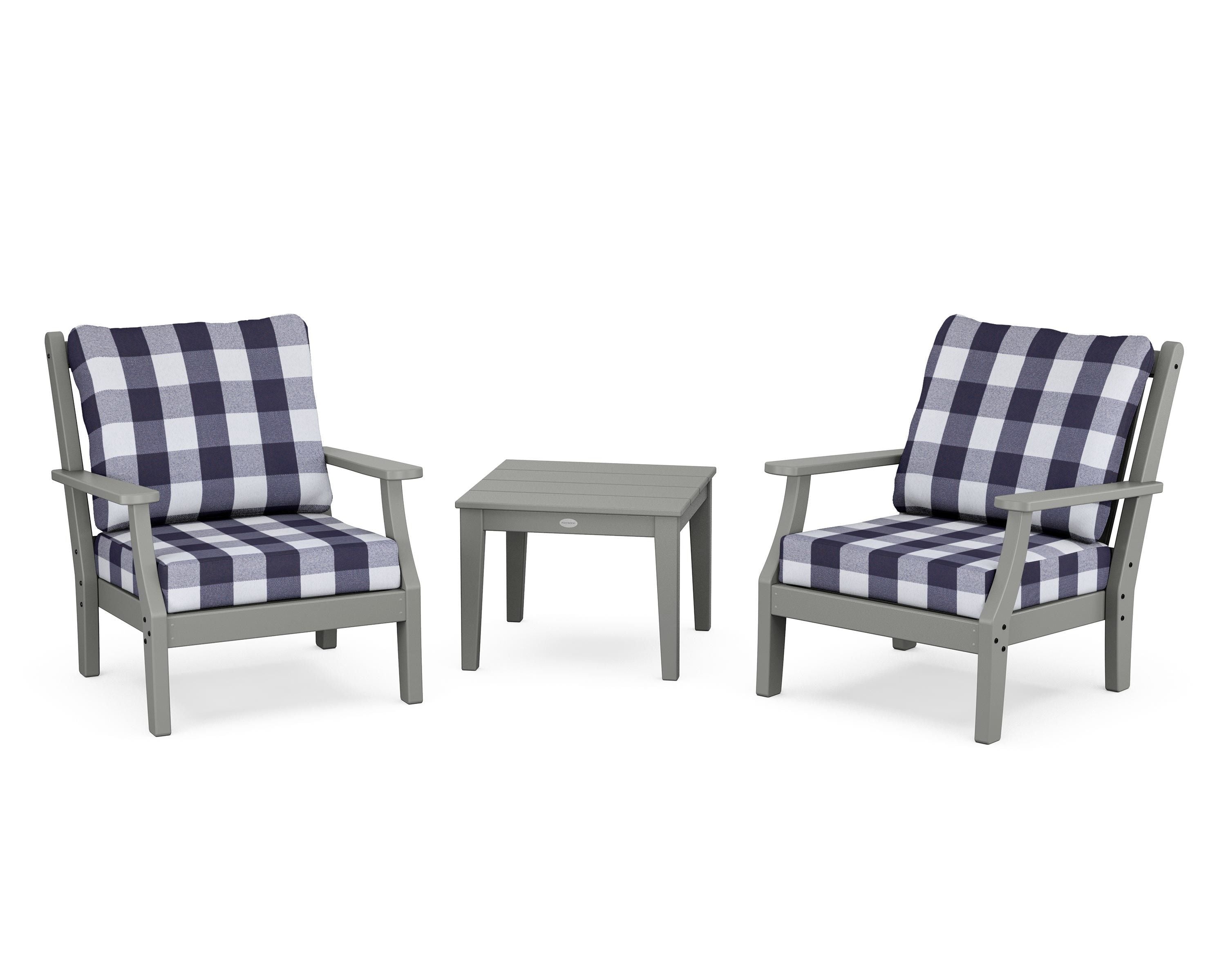 Country Living Wovendale 3-Piece Deep Seating Set in Slate Grey / Buffalo Plaid Navy