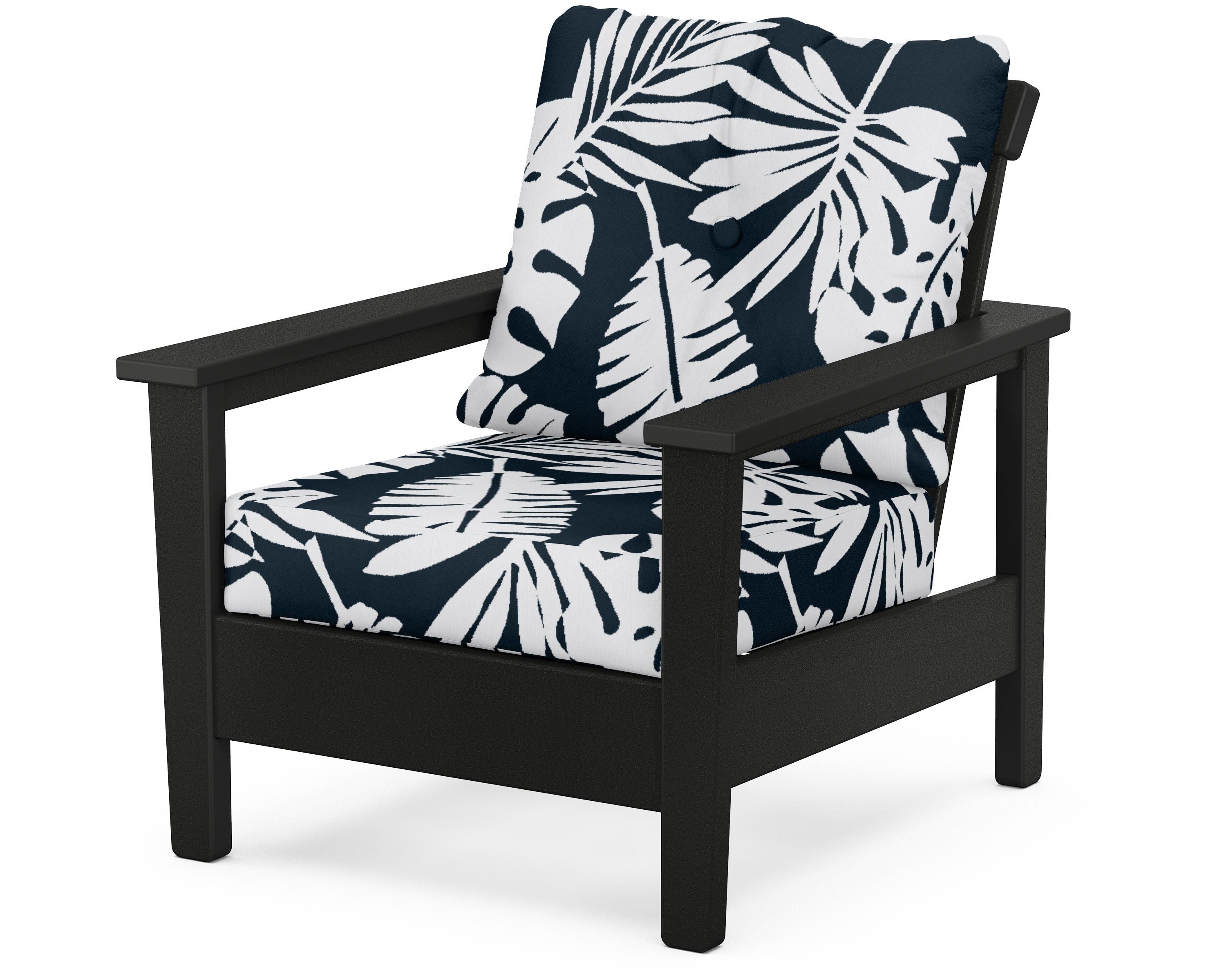POLYWOOD® Prescott Deep Seating Chair in Black / Leaf Marine Indigo