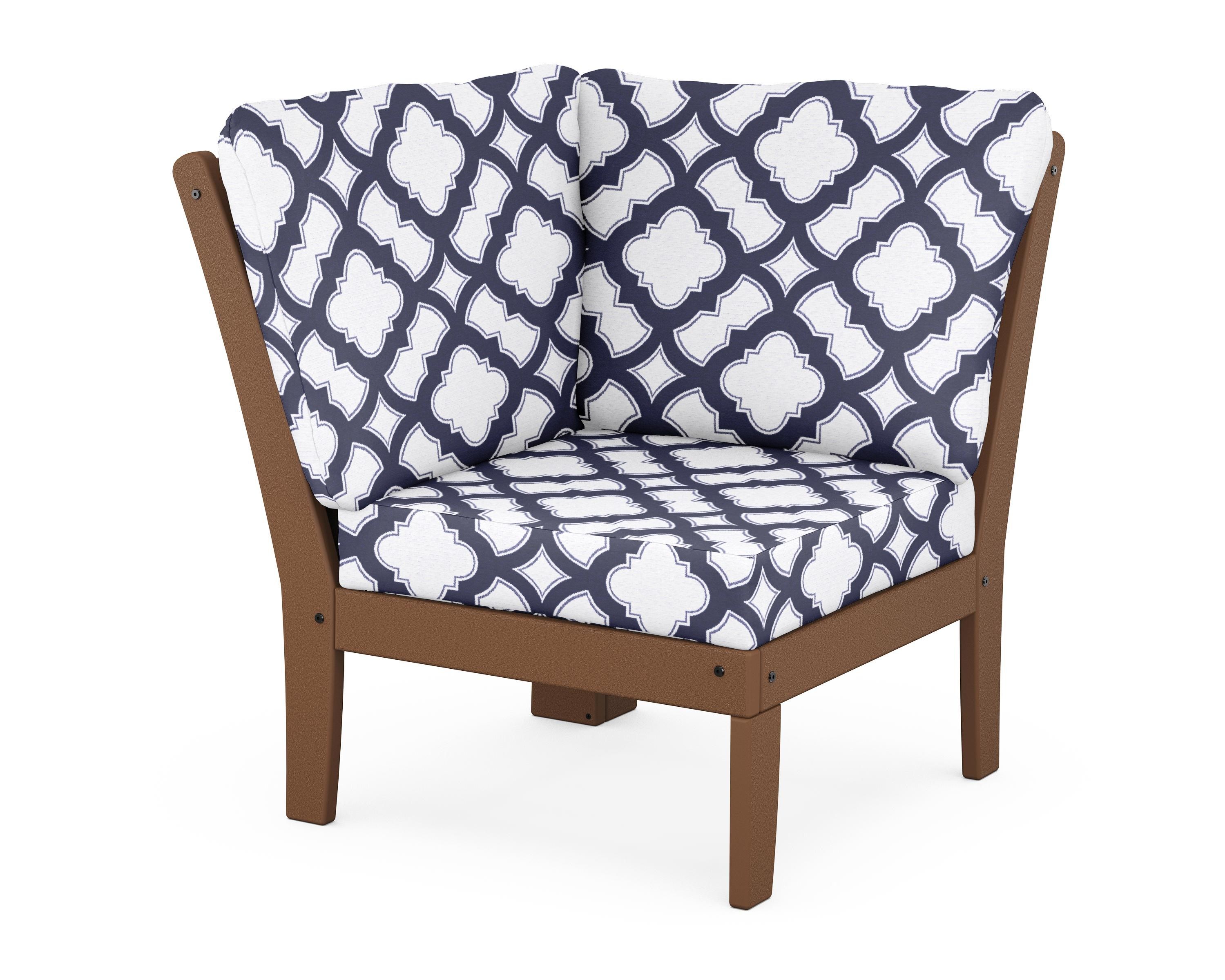 POLYWOOD® Braxton Modular Corner Chair in Teak / Trellis Navy