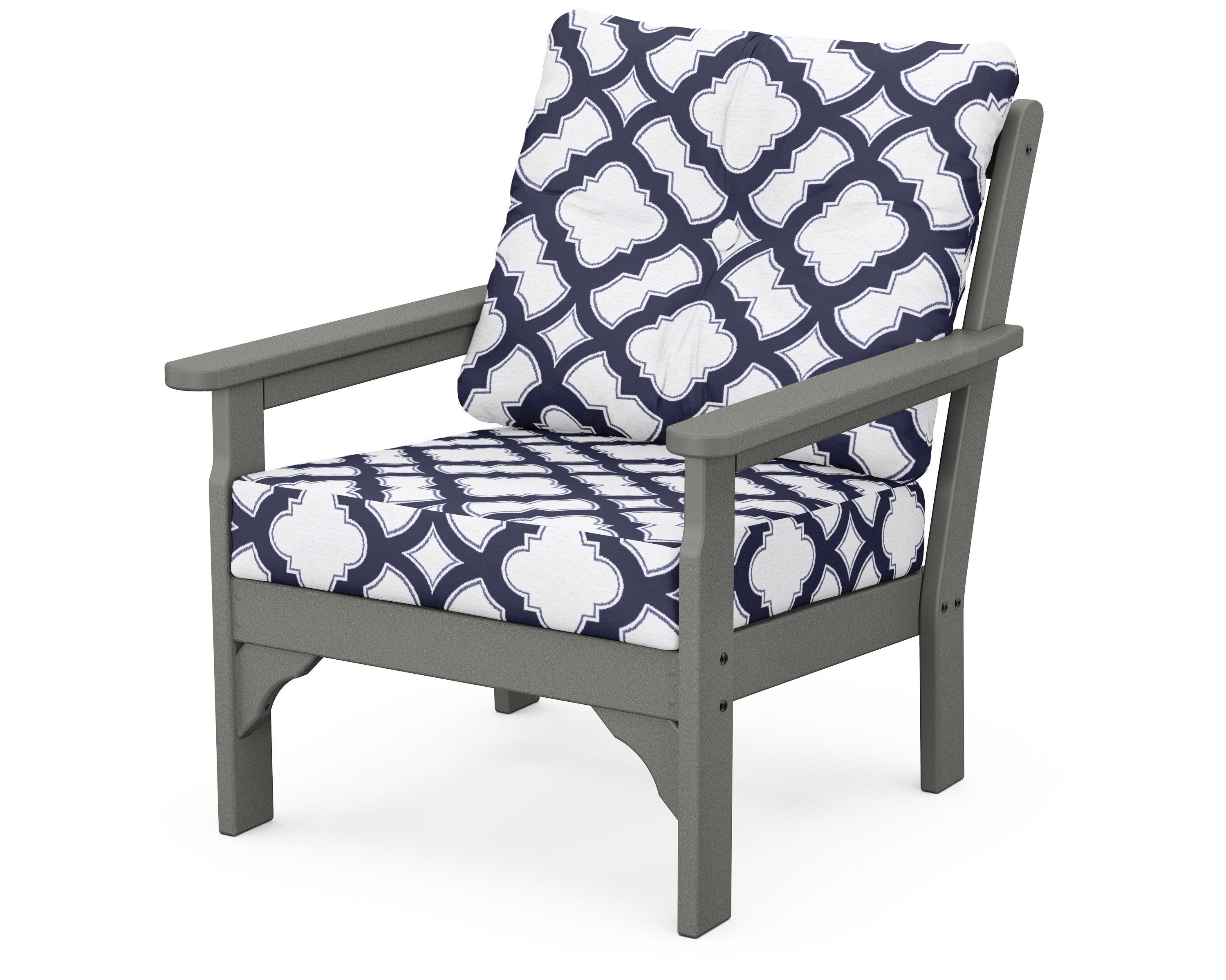 POLYWOOD® Vineyard Deep Seating Chair in Slate Grey / Trellis Navy