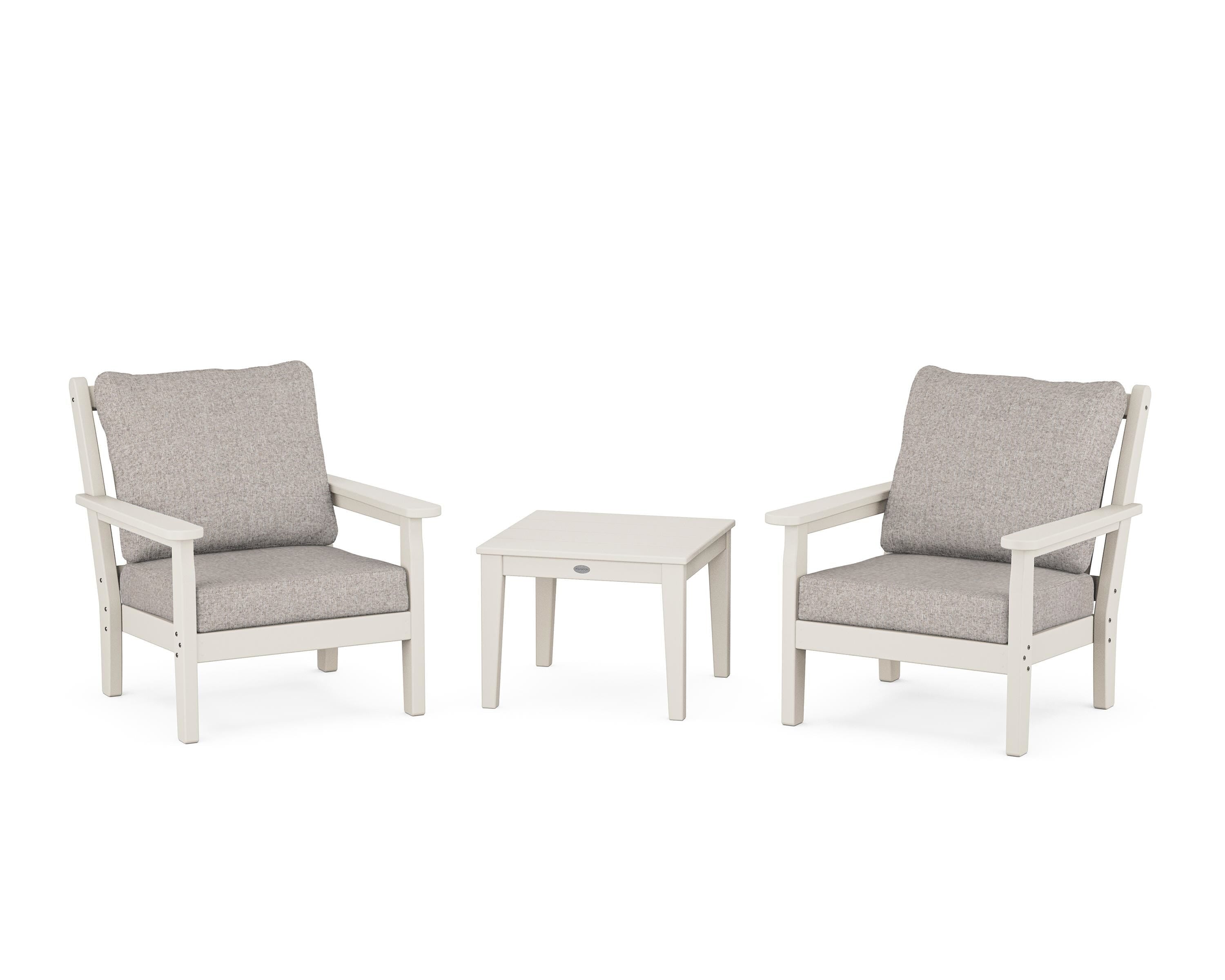 POLYWOOD® Chippendale 3-Piece Deep Seating Set in Sand / Weathered Tweed