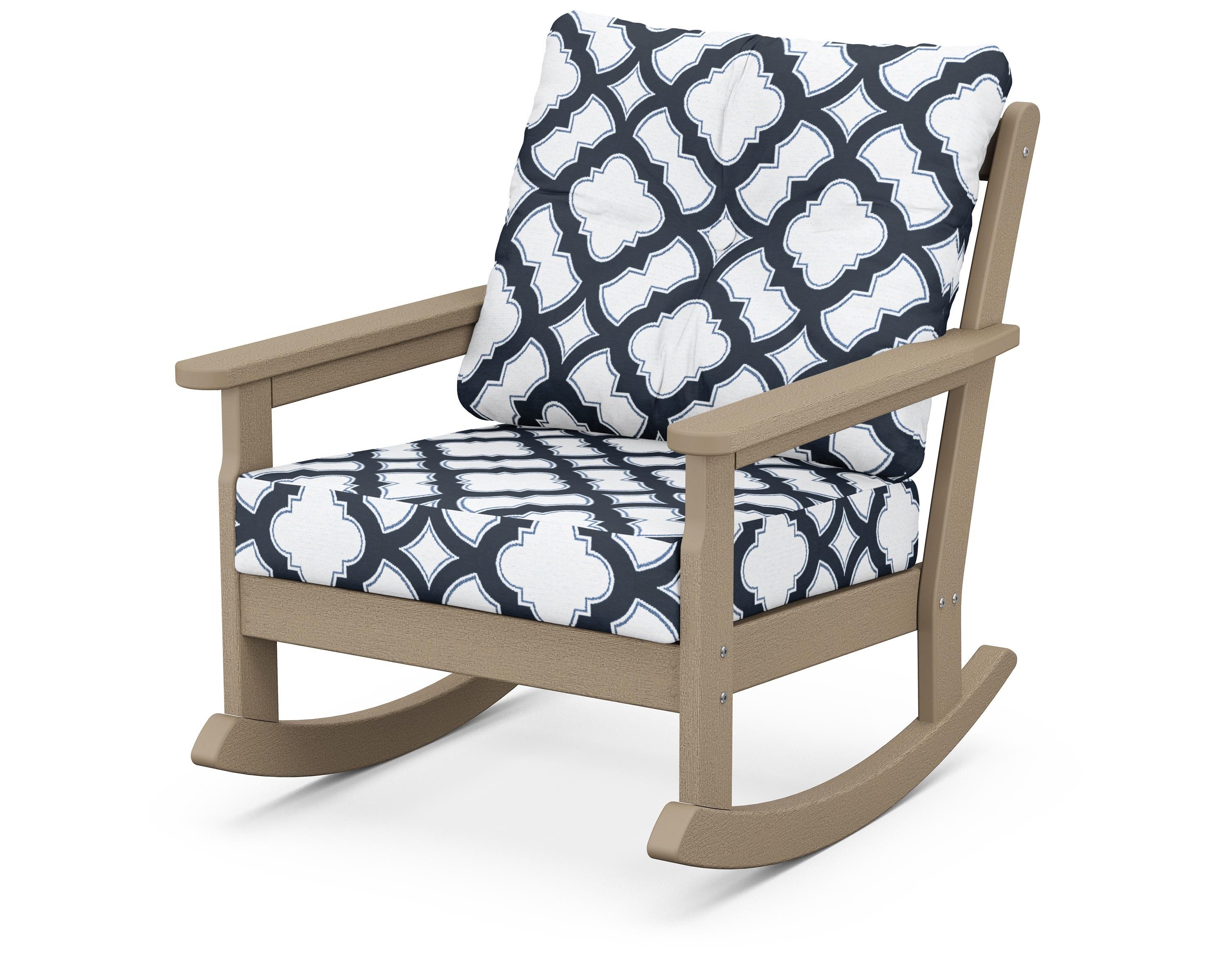 POLYWOOD® Vineyard Deep Seating Rocking Chair in Vintage Sahara / Trellis Marine Indigo
