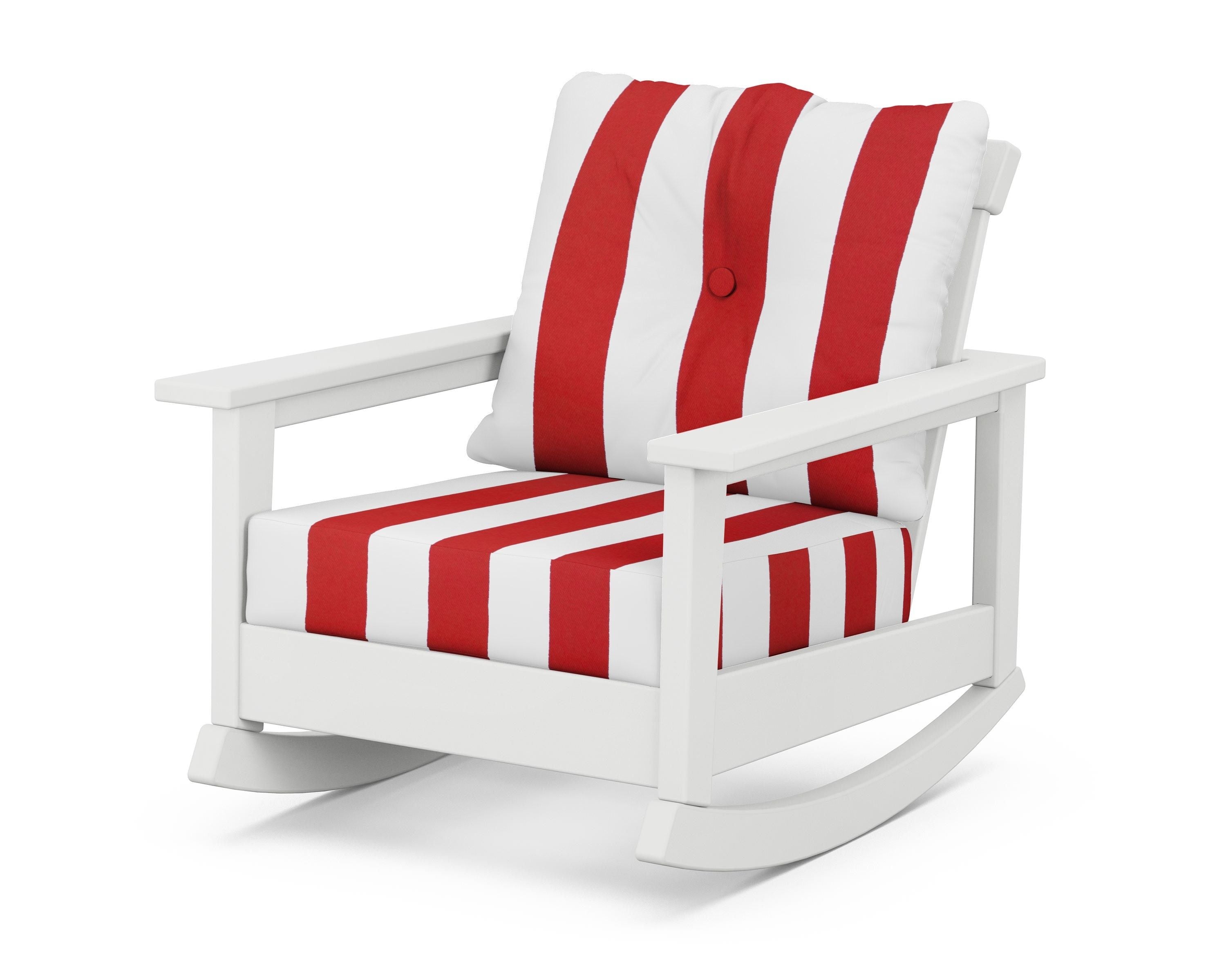 POLYWOOD® Prescott Deep Seating Rocking Chair in White / Cabana Stripe Crimson