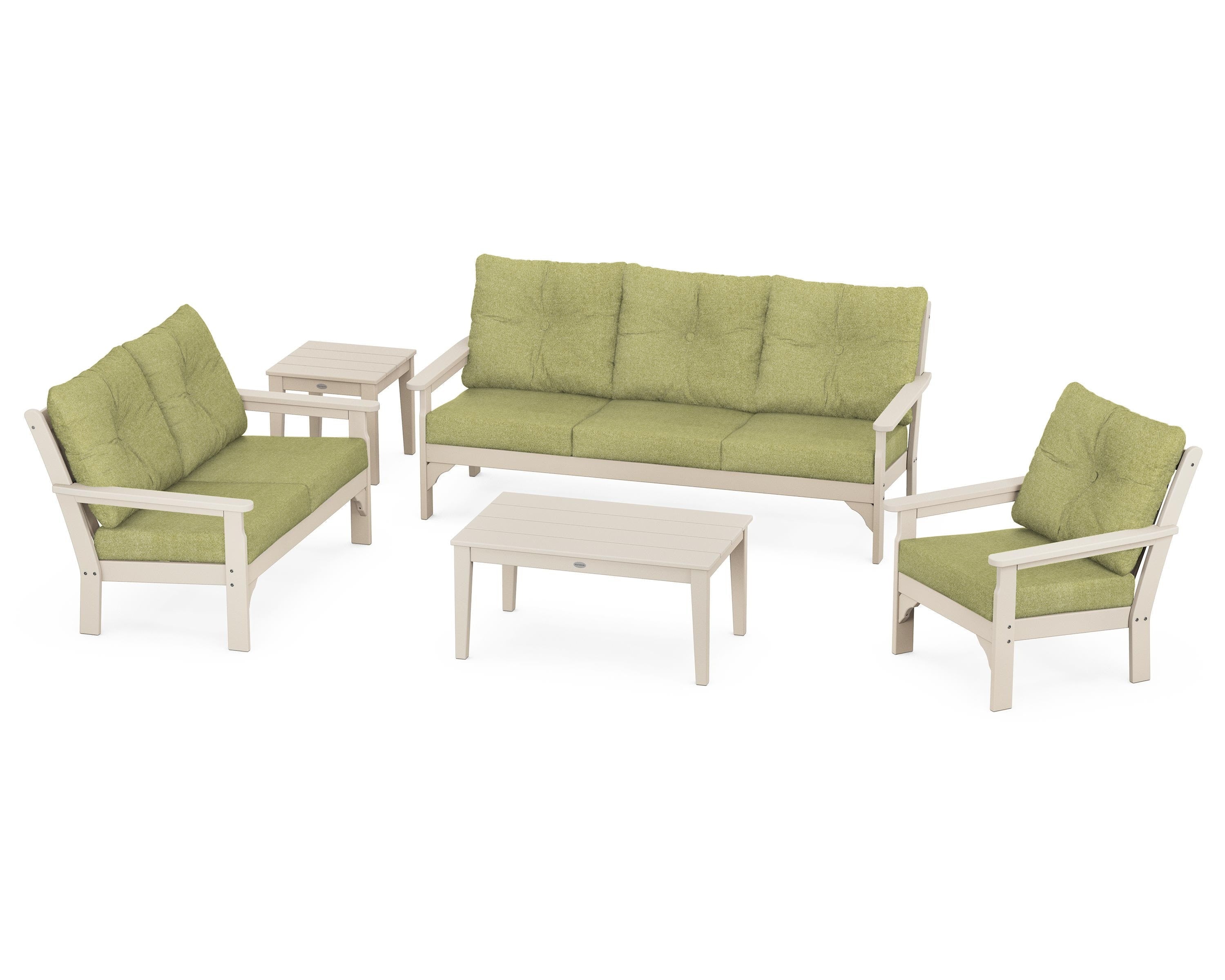 POLYWOOD® Vineyard 5 Piece Deep Seating Set in Sand / Chartreuse Boucle