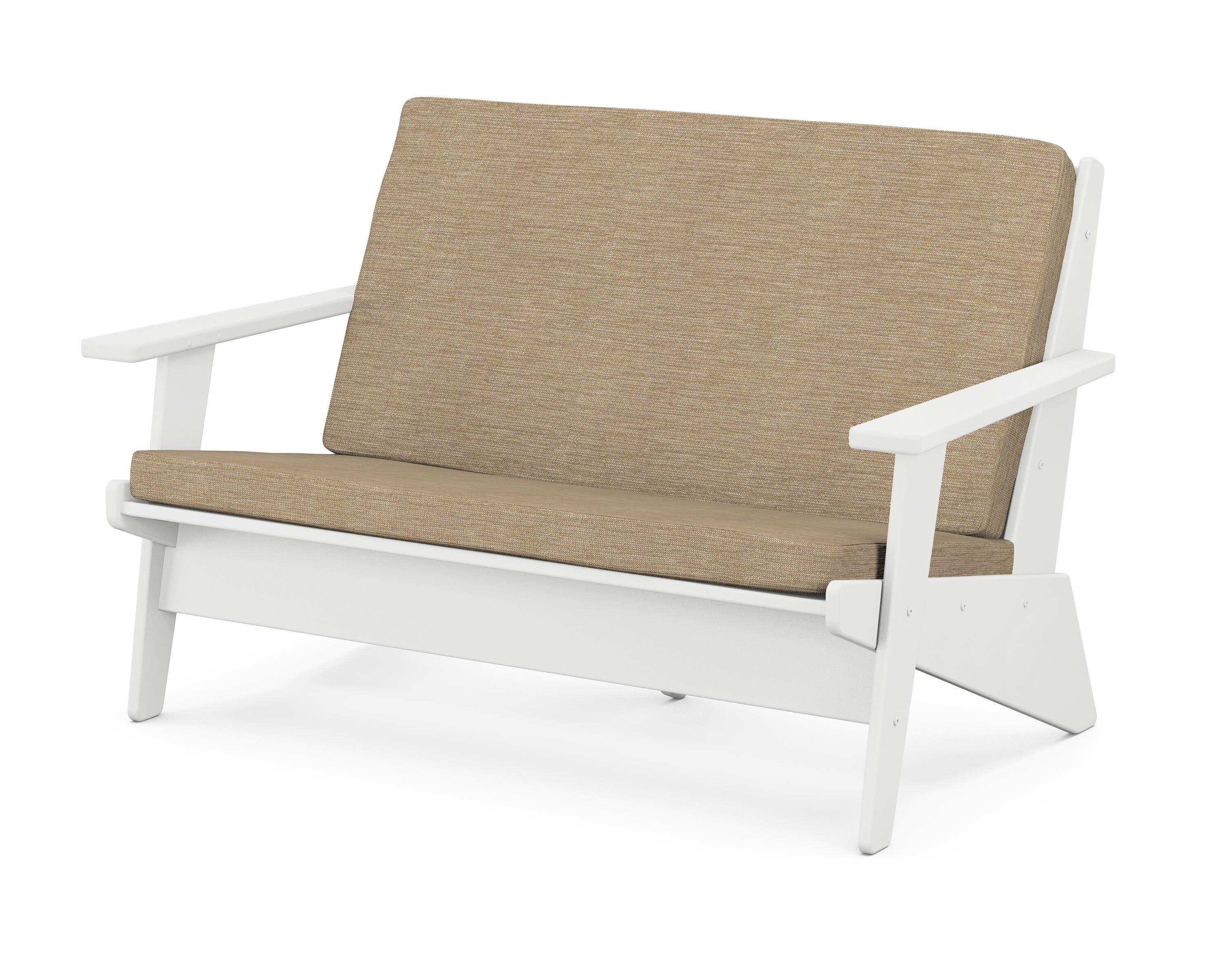 POLYWOOD® Riviera Modern Lounge Loveseat in White / Charmer Desert
