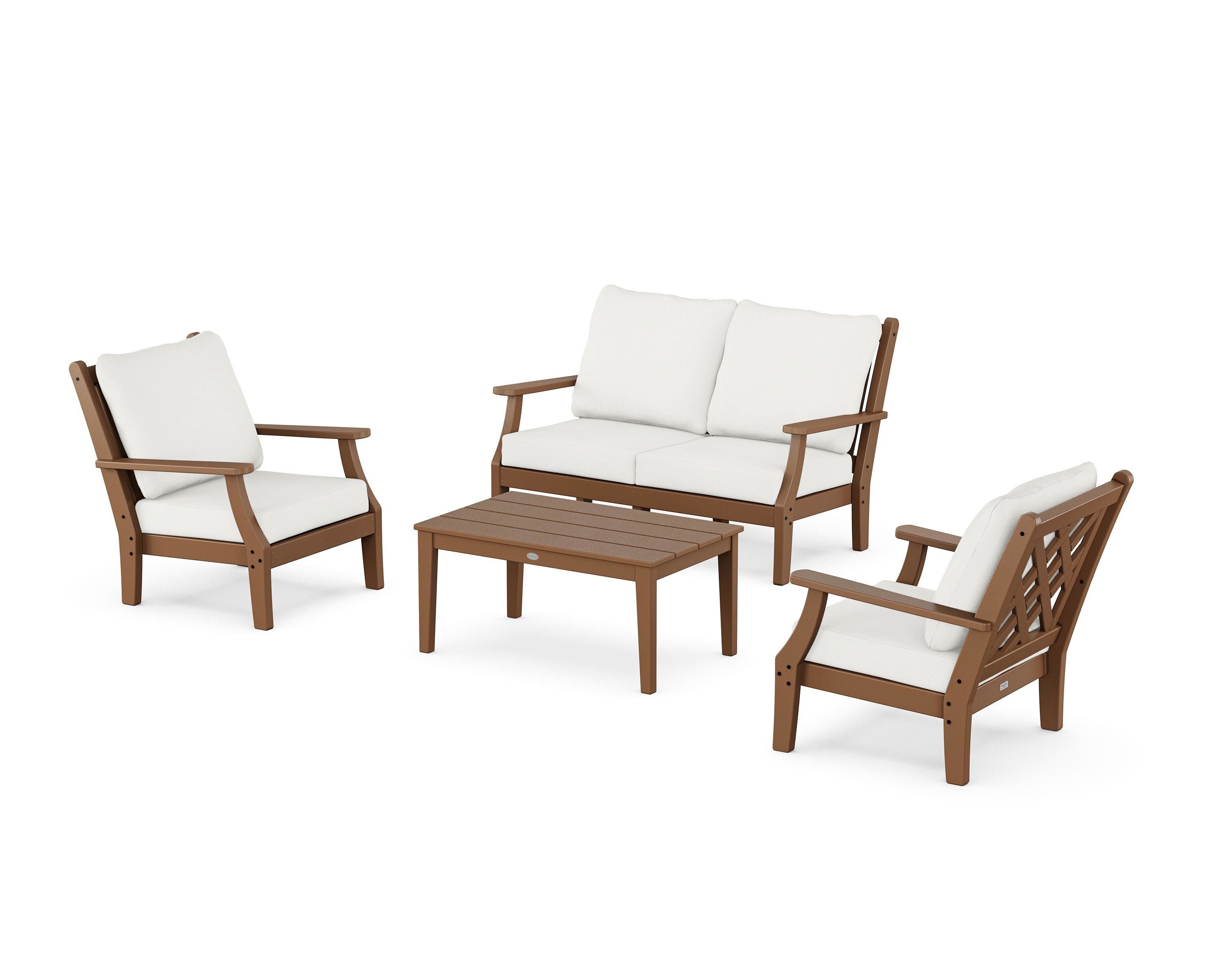 Country Living Wovendale 4-Piece Deep Seating Set with Loveseat in Teak / Natural Linen