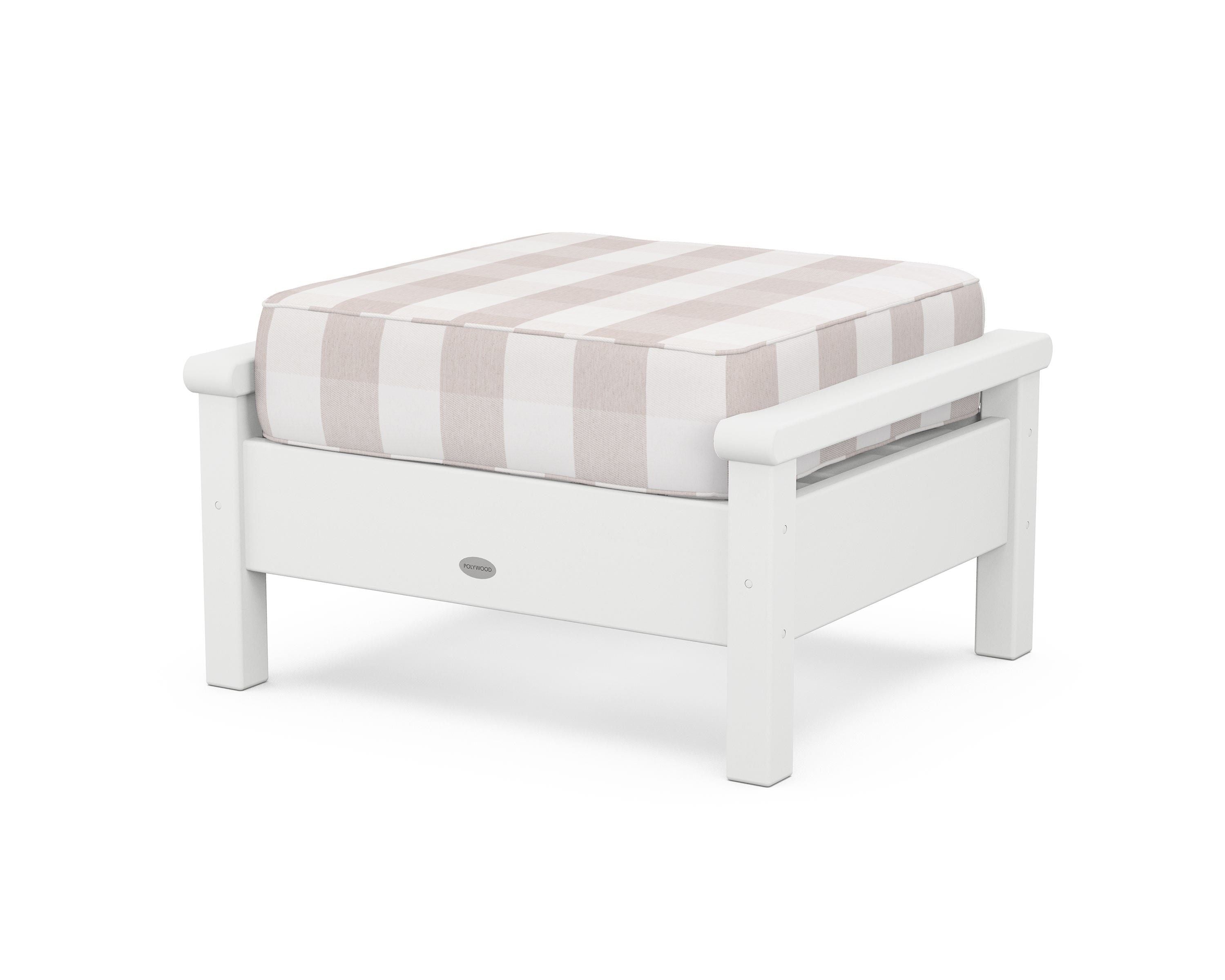 POLYWOOD® Harbour Deep Seating Ottoman in White / Buffalo Plaid Dune Burlap