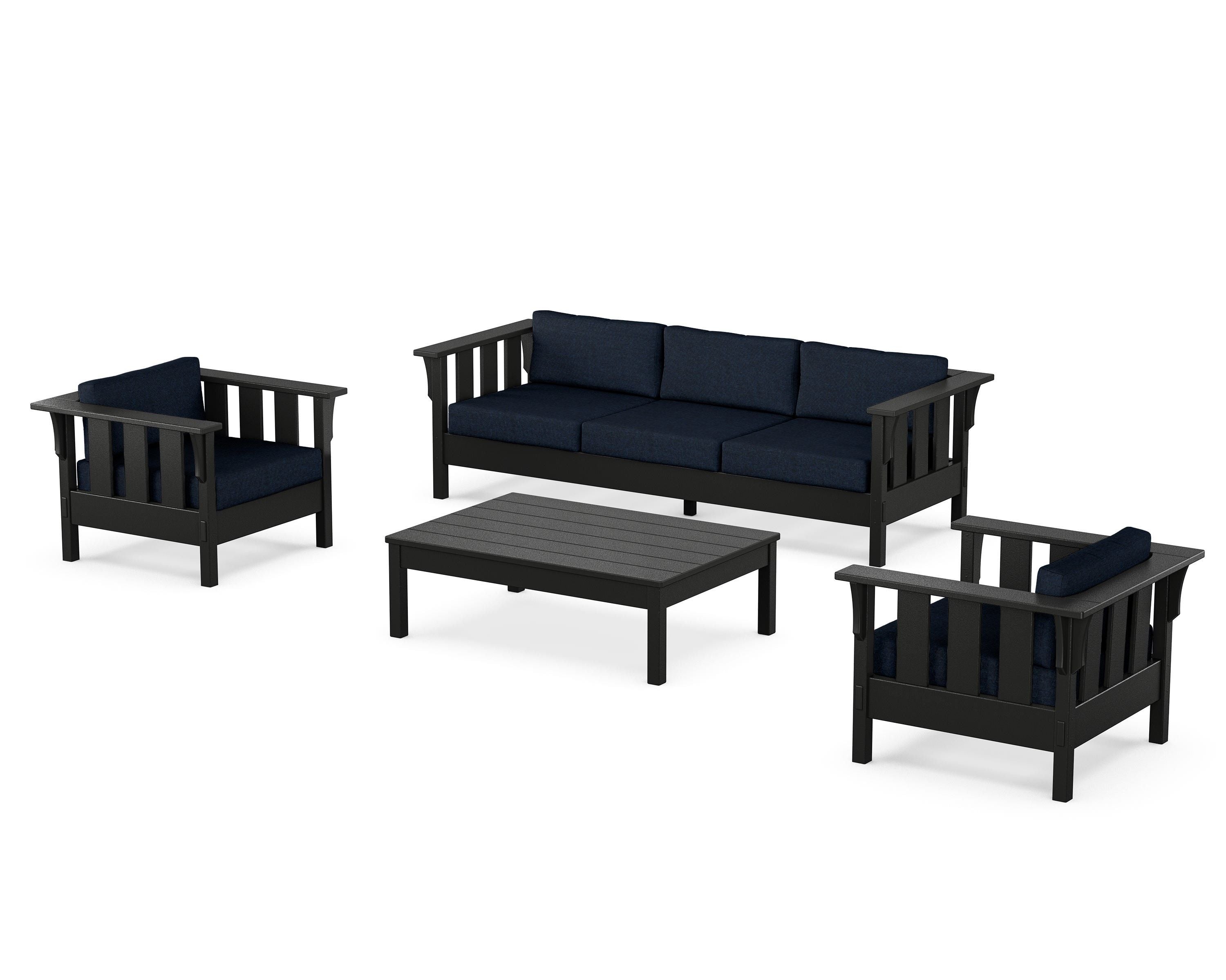 Martha Stewart by POLYWOOD® Acadia 4-Piece Deep Seating Set with Sofa in Black / Marine Indigo
